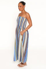 Nella Strapless Maxi Dress - Blue/Khaki Stripe