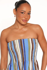 Nella Strapless Maxi Dress - Blue/Khaki Stripe