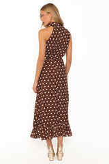 Olana Midi Dress - Brown Polka Dot