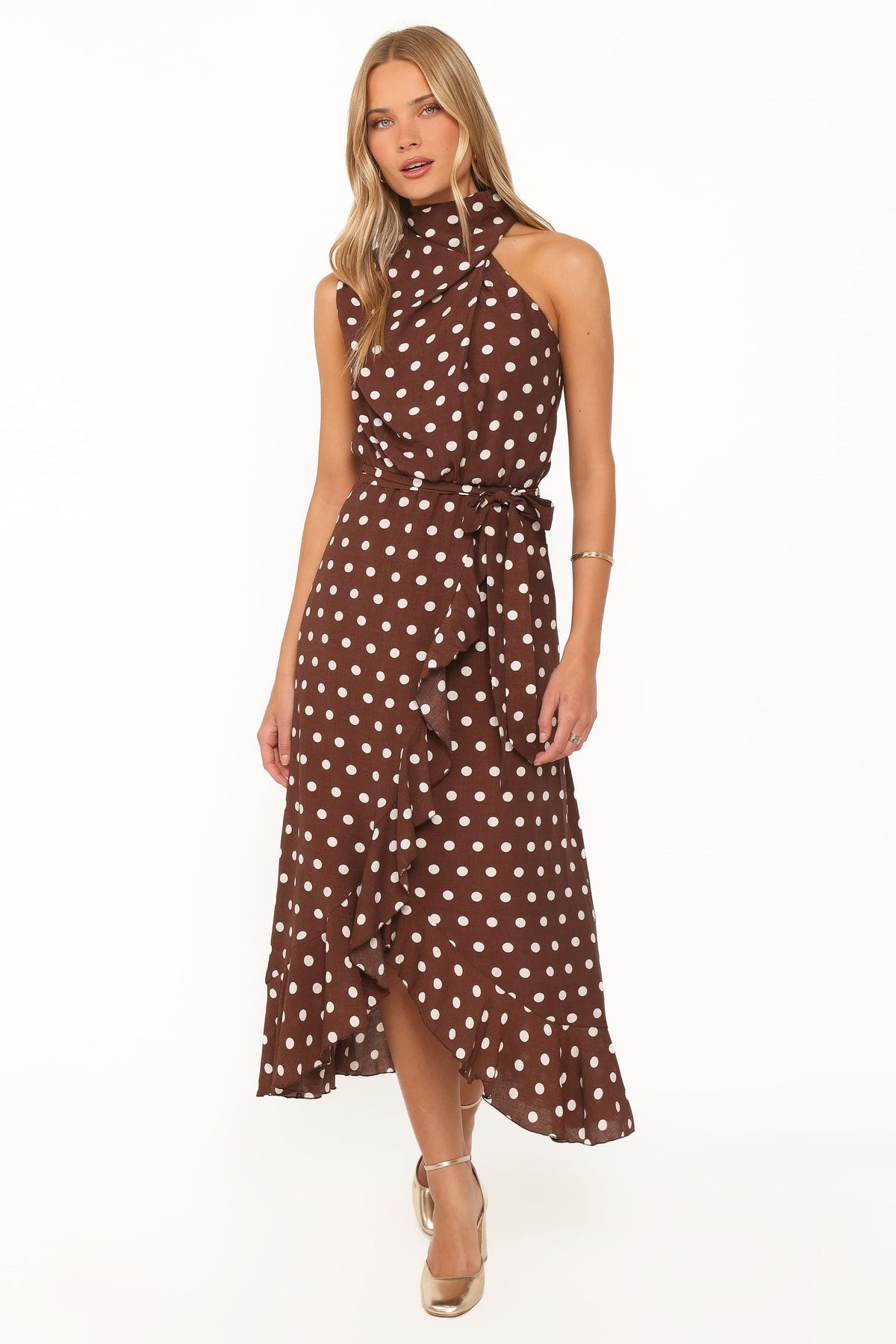 Olana Midi Dress - Brown Polka Dot