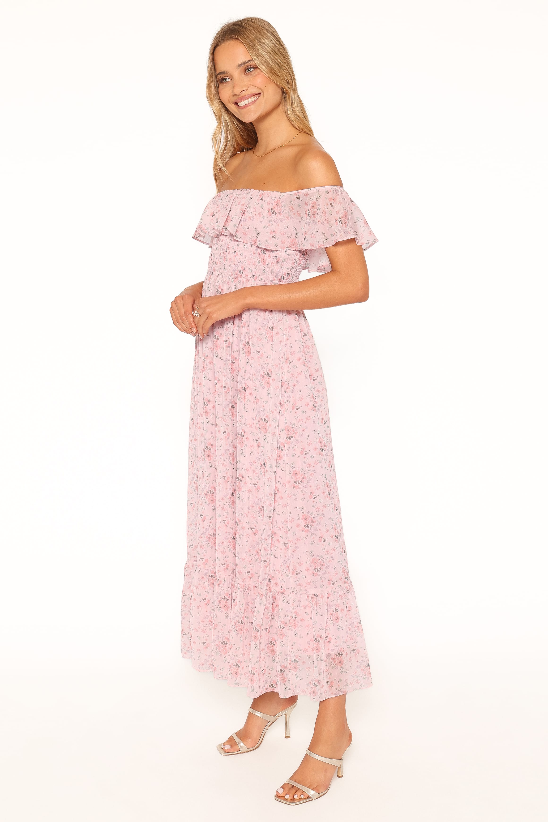 Priscilla Strapless Midi Dress - Pink Floral