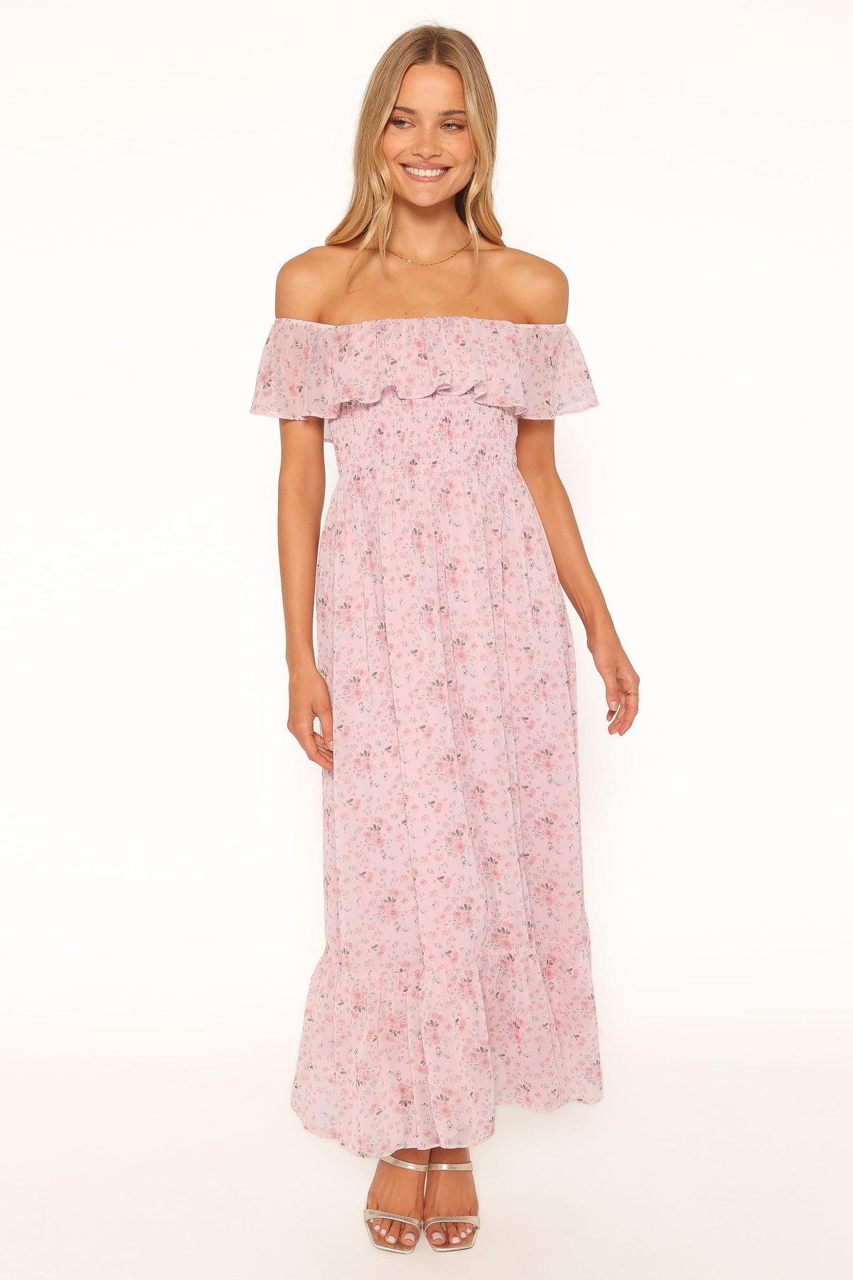 Priscilla Strapless Midi Dress - Pink Floral