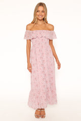 Priscilla Strapless Midi Dress - Pink Floral