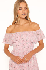 Priscilla Strapless Midi Dress - Pink Floral