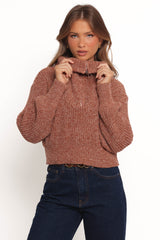 Hallow Collar Quarter Zip Sweater - Brown