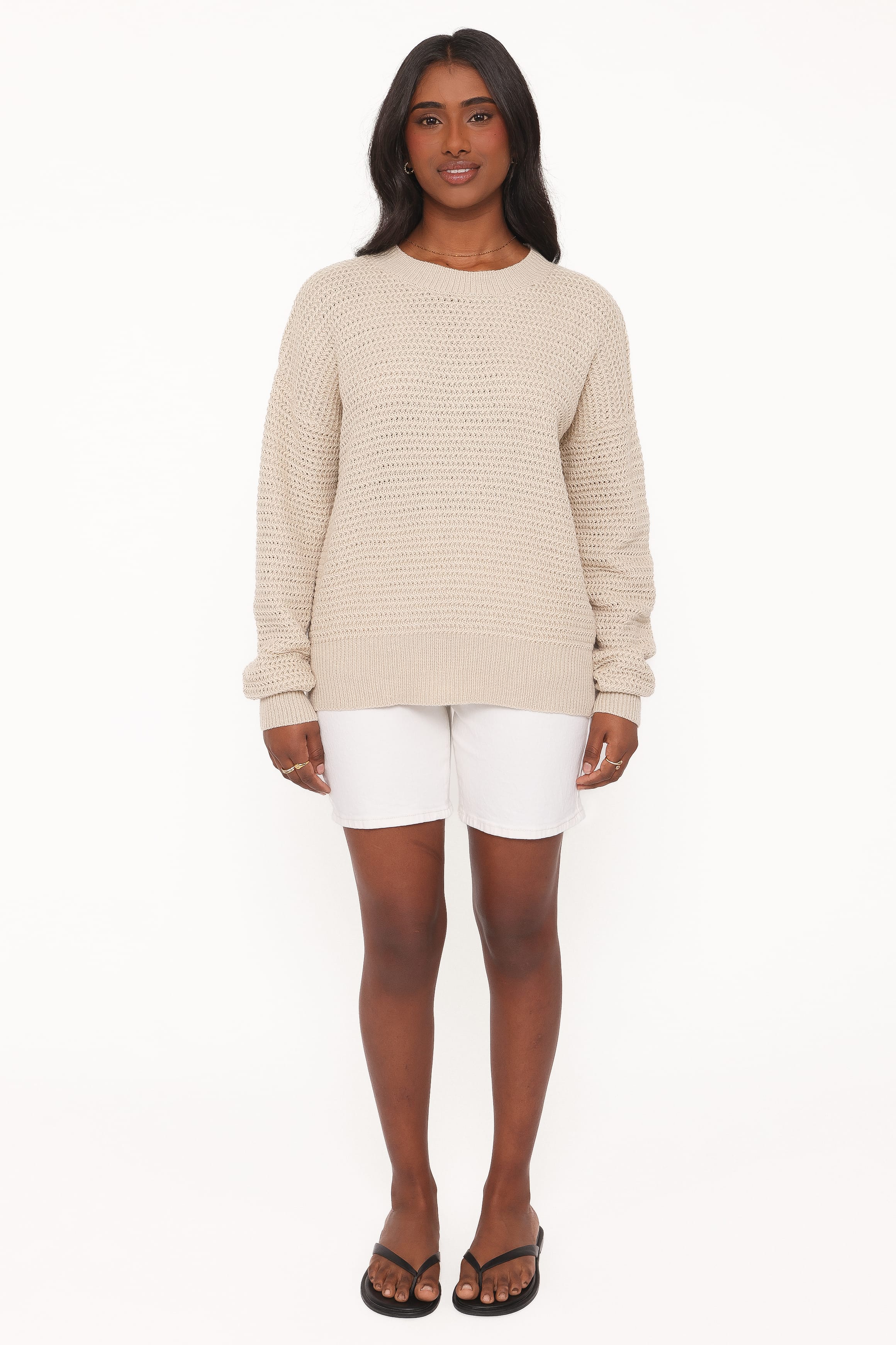 Melane Open Stitch Sweater - Beige
