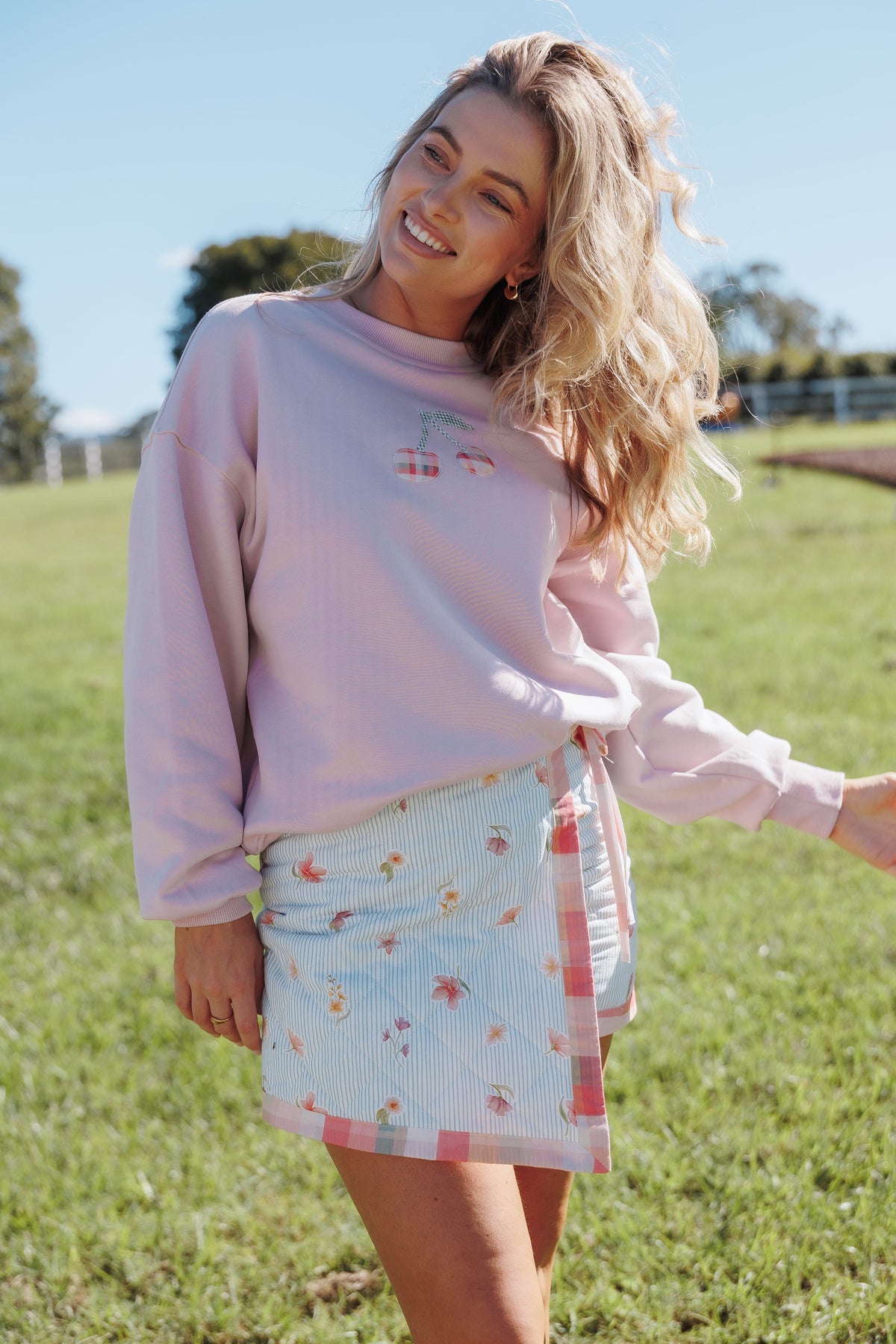 Cayley Patchwork Sweatshirt - Pink Cherry