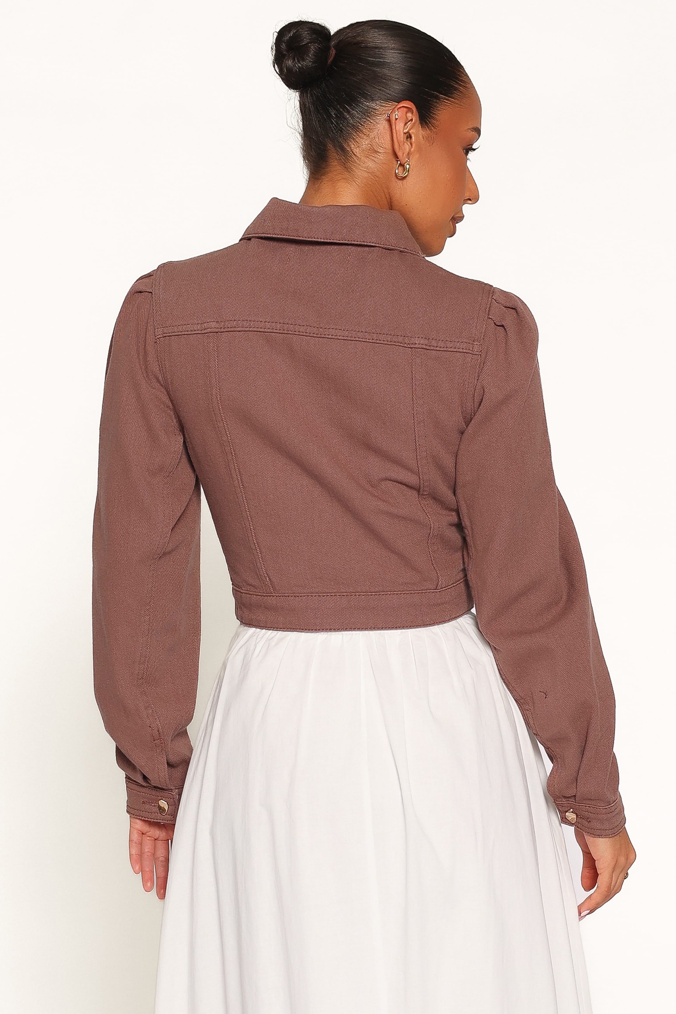 Faven Cropped Denim Jacket - Chocolate Brown