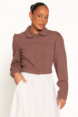 Faven Cropped Denim Jacket - Chocolate Brown