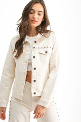 Just Black Studded Denim Jacket - Cream