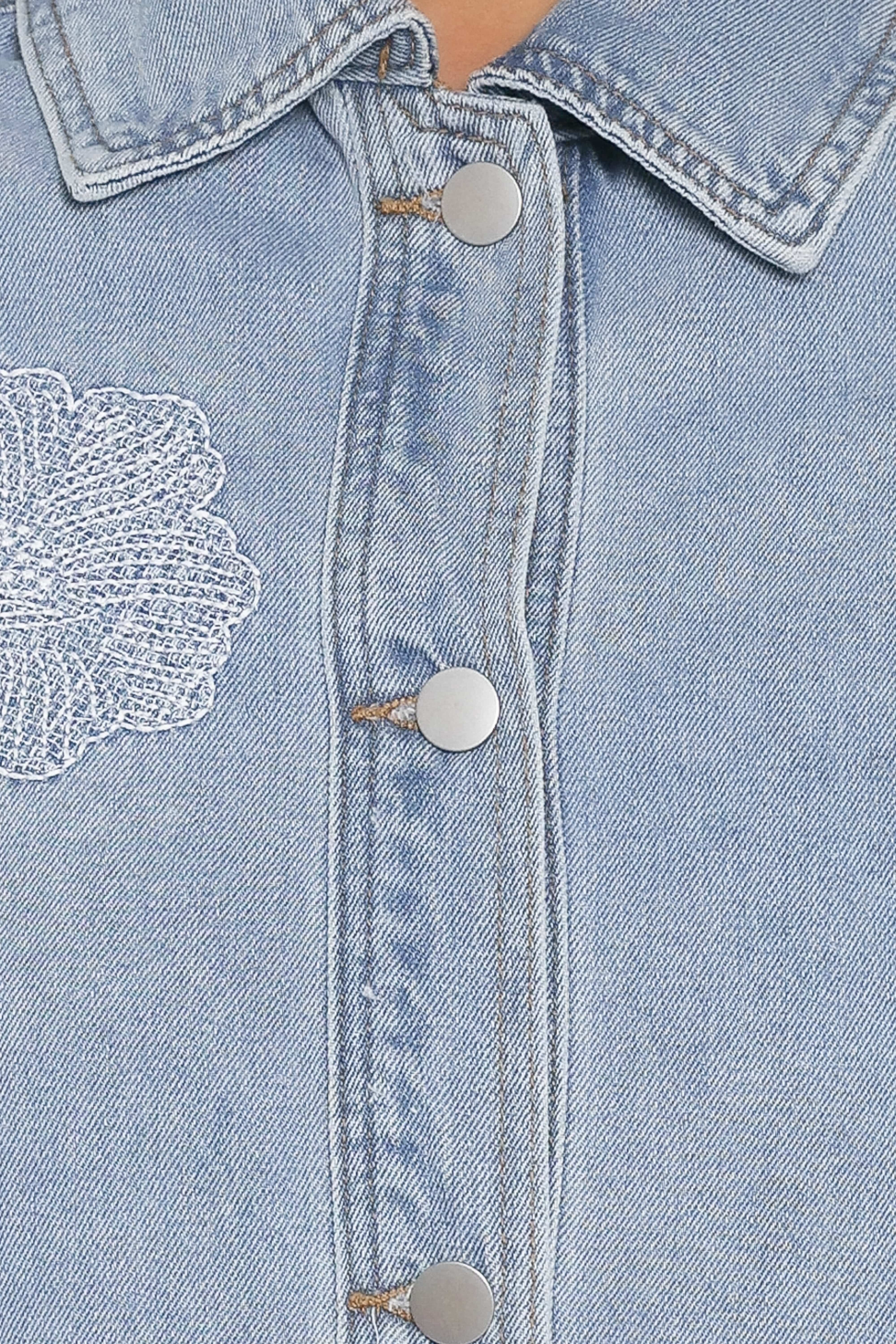 Mora Embroidered Denim Shacket - Light Wash