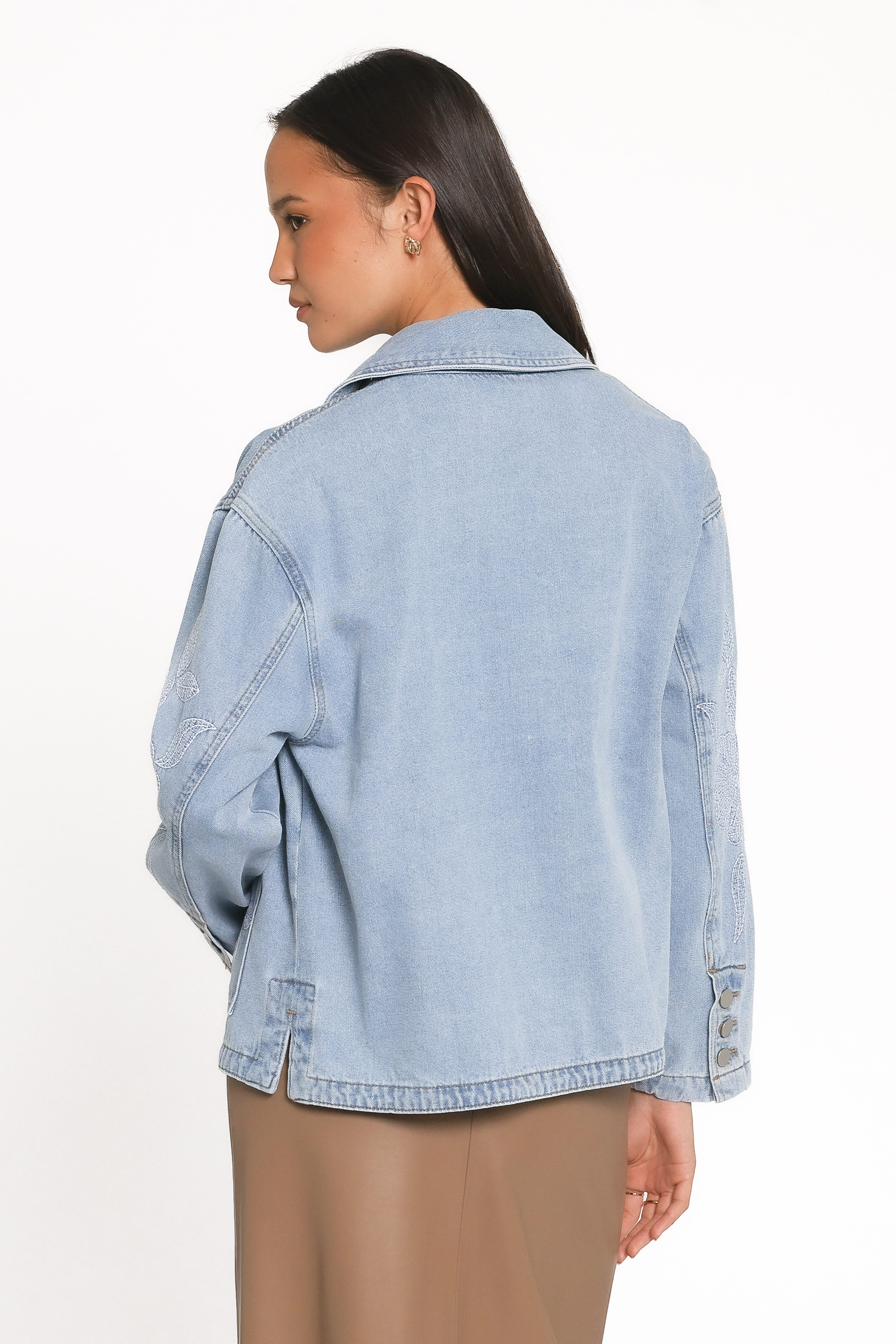 Mora Embroidered Denim Shacket - Light Wash