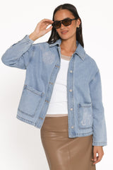 Mora Embroidered Denim Shacket - Light Wash