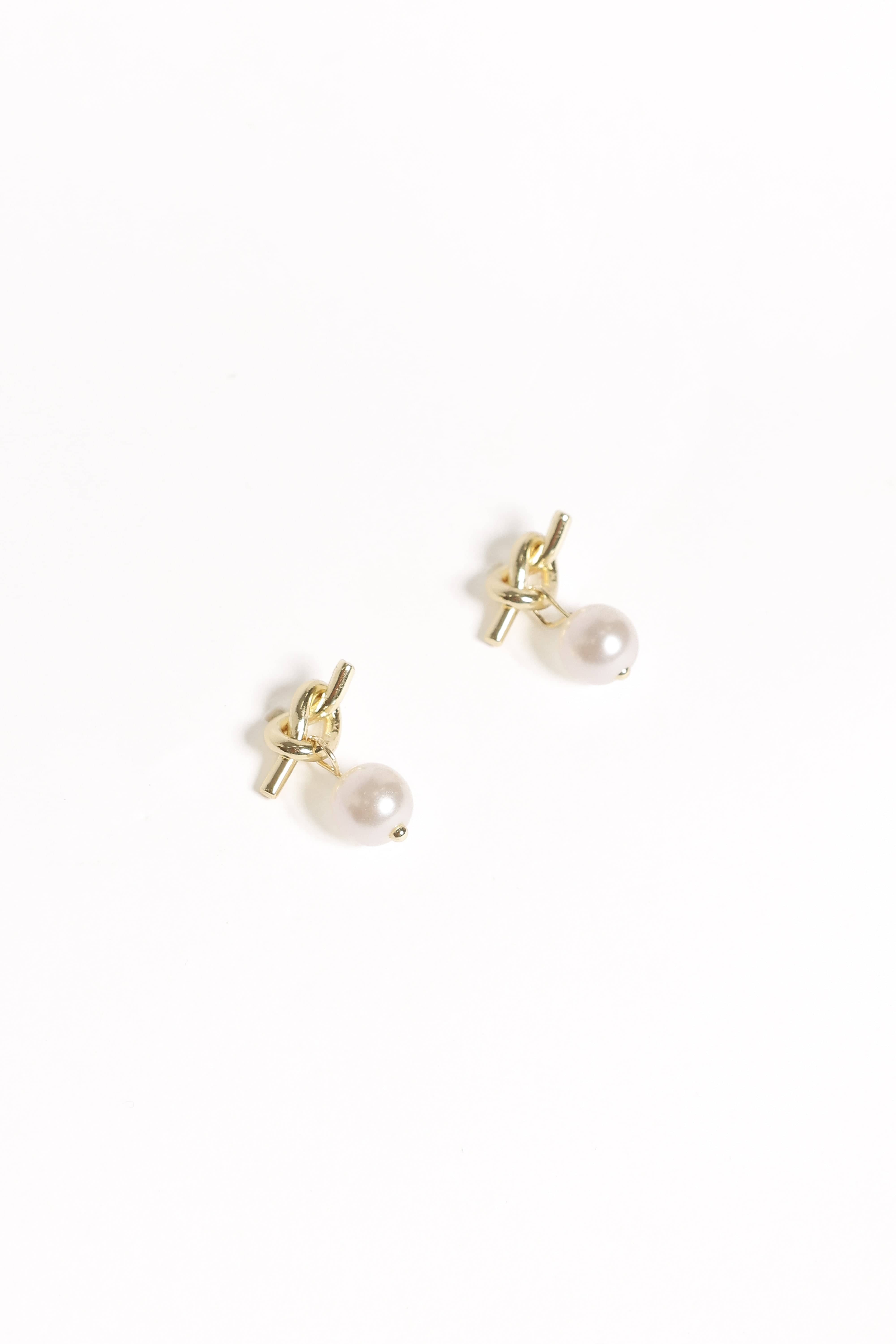 Valentina Knot Earrings - Gold/Pearl