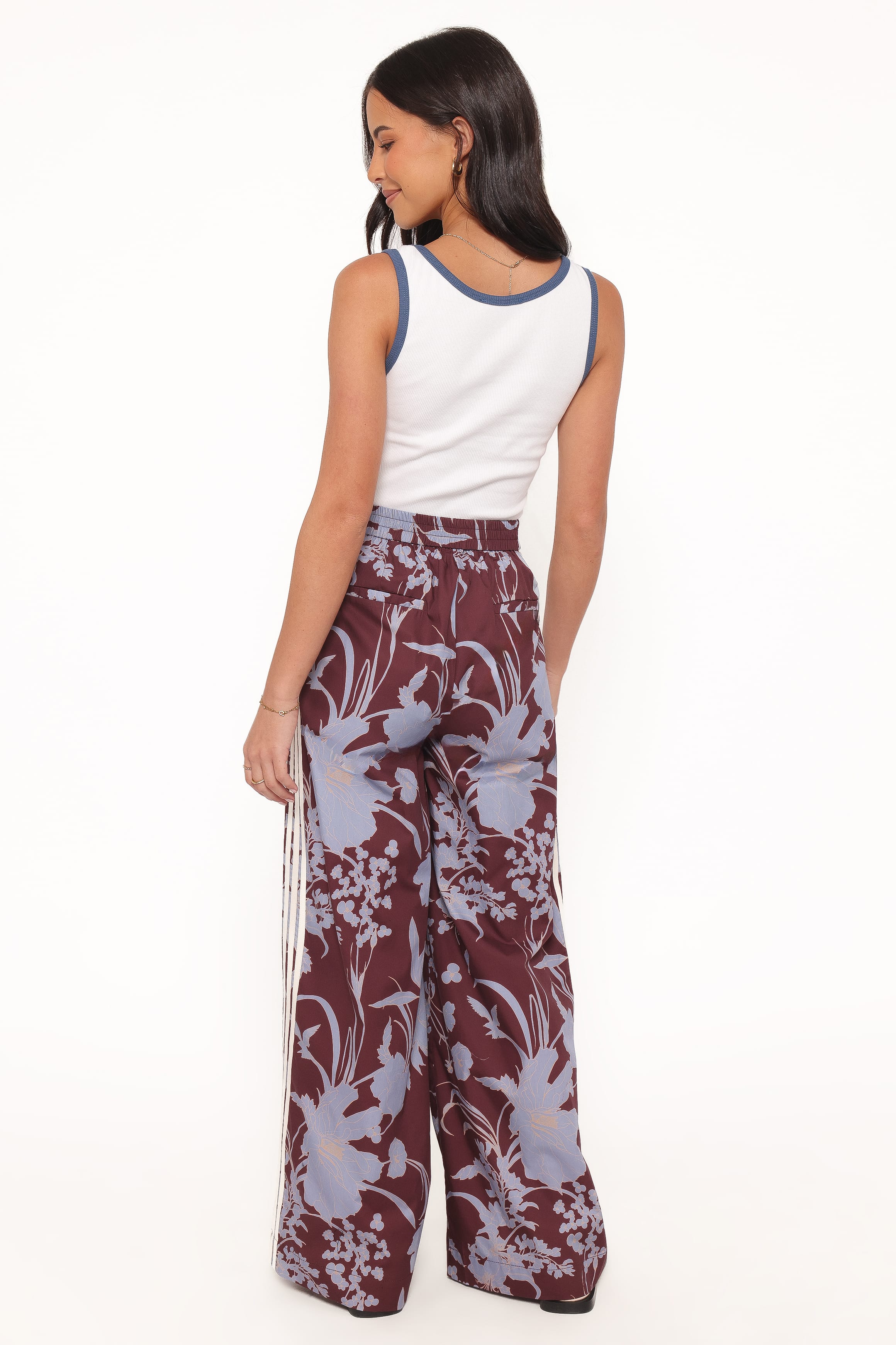Aine Wide Leg Tailored Pant - Burgundy Floral