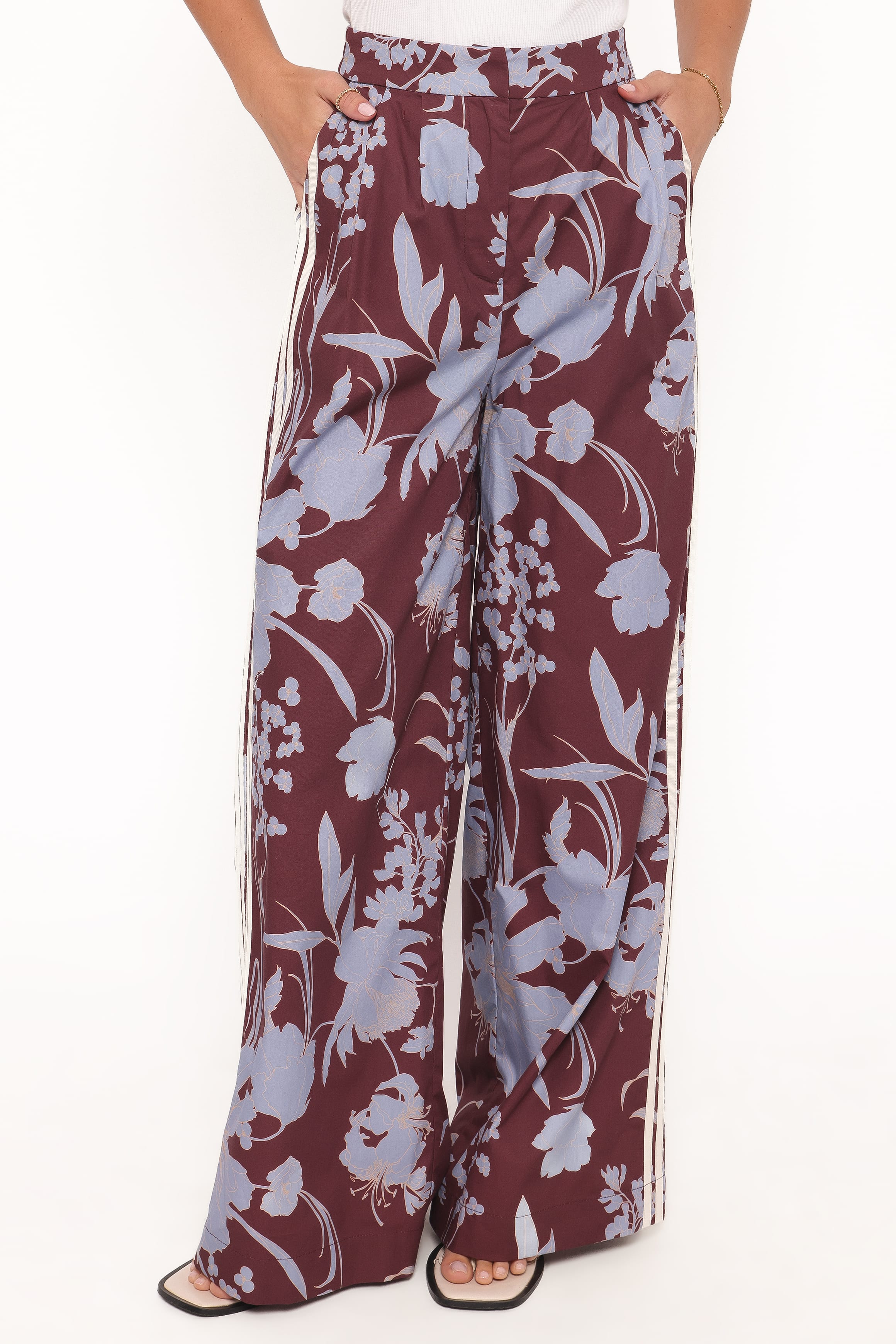 Aine Wide Leg Tailored Pant - Burgundy Floral