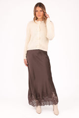 Alira Lace Trim Midi Skirt - Brown