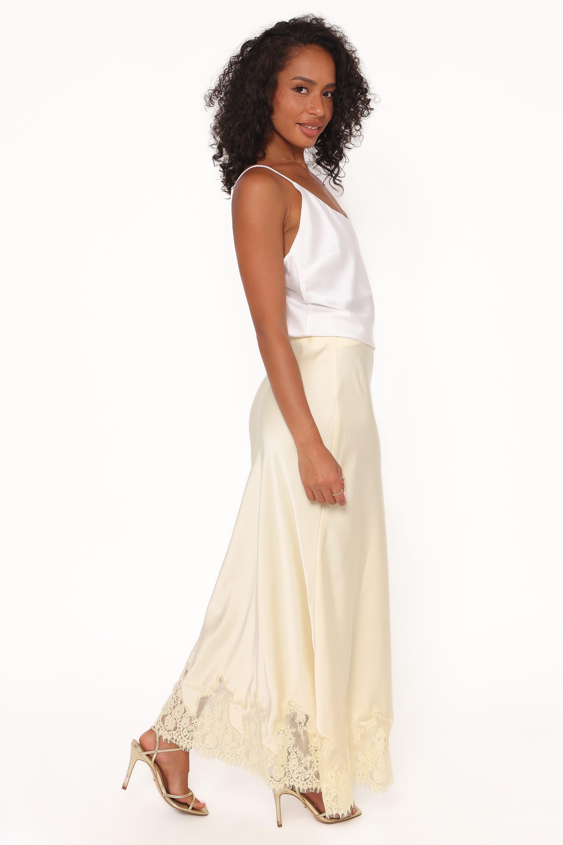 Alira Lace Trim Midi Skirt - Yellow