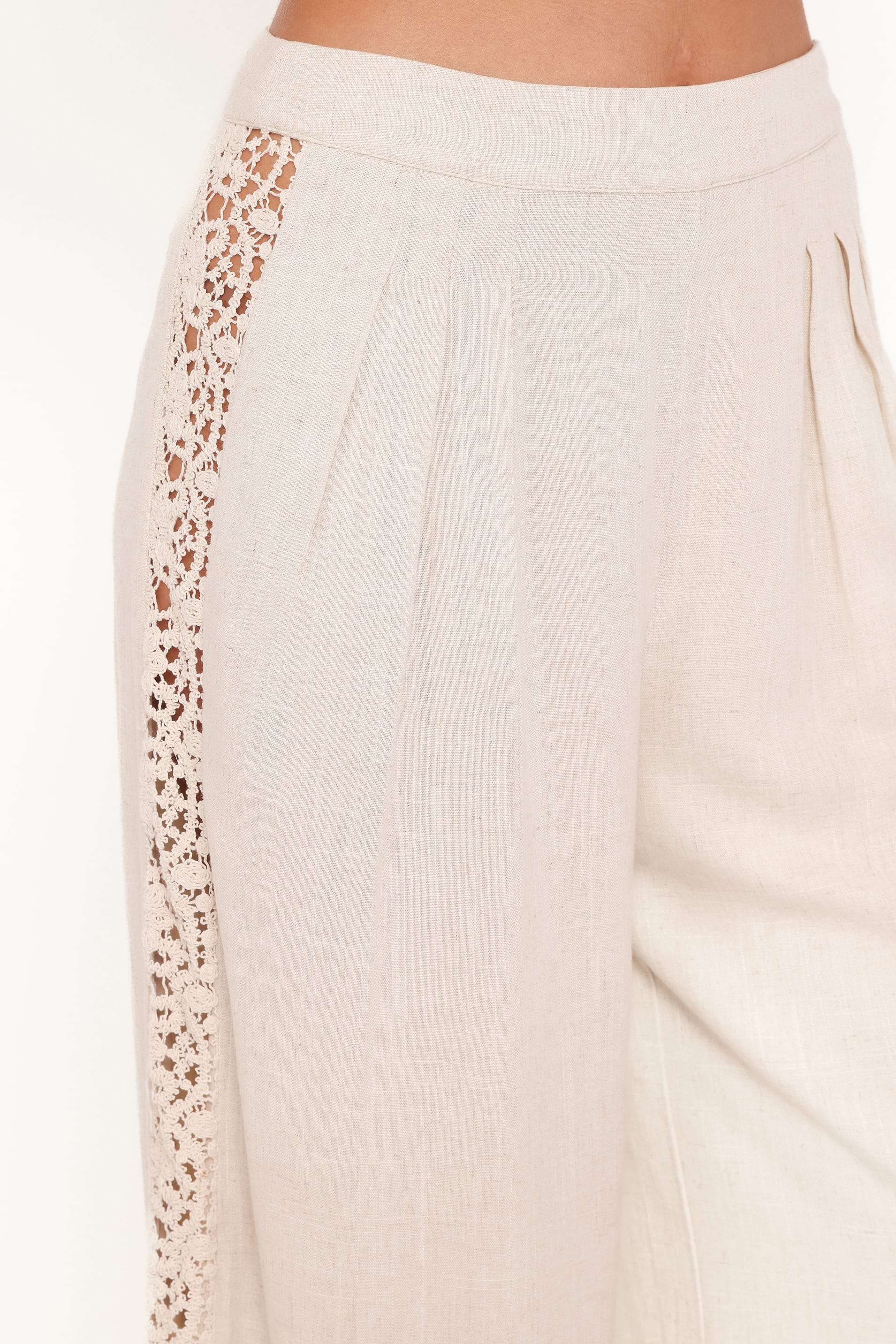 Arles Wide Leg Pants - Beige Lace