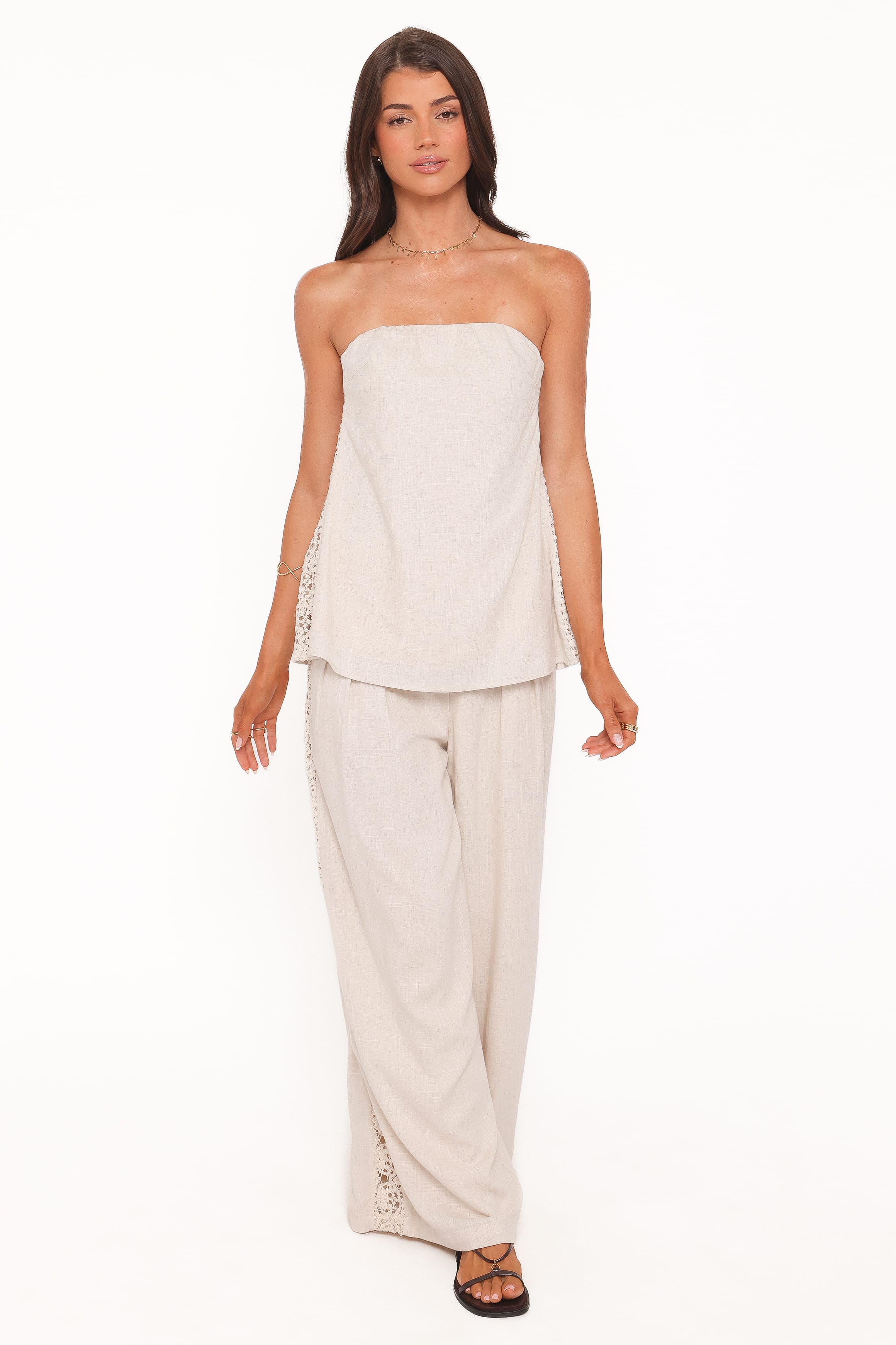 Arles Wide Leg Pants - Beige Lace