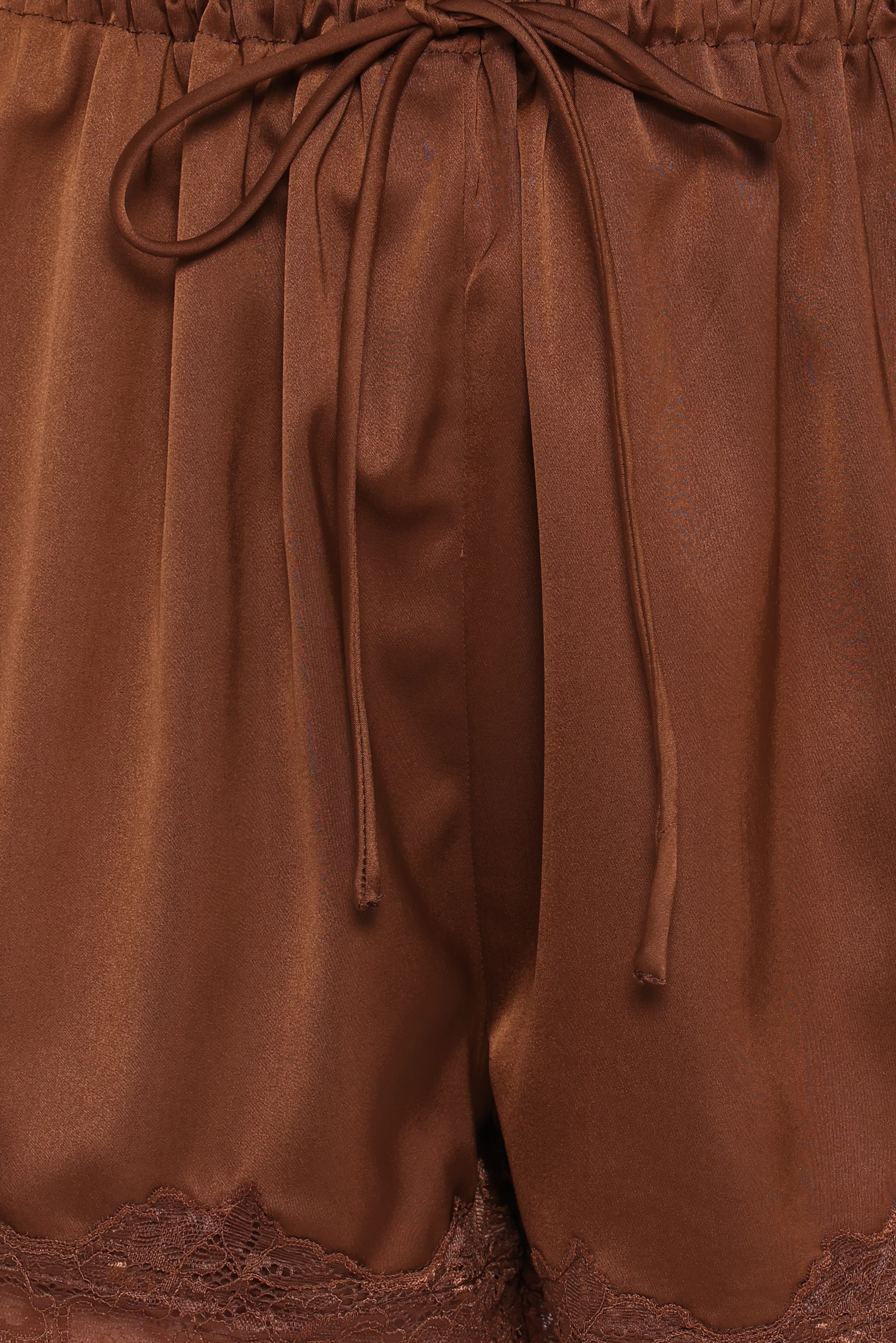 Arlet Lace Trim Satin Shorts - Chocolate Brown