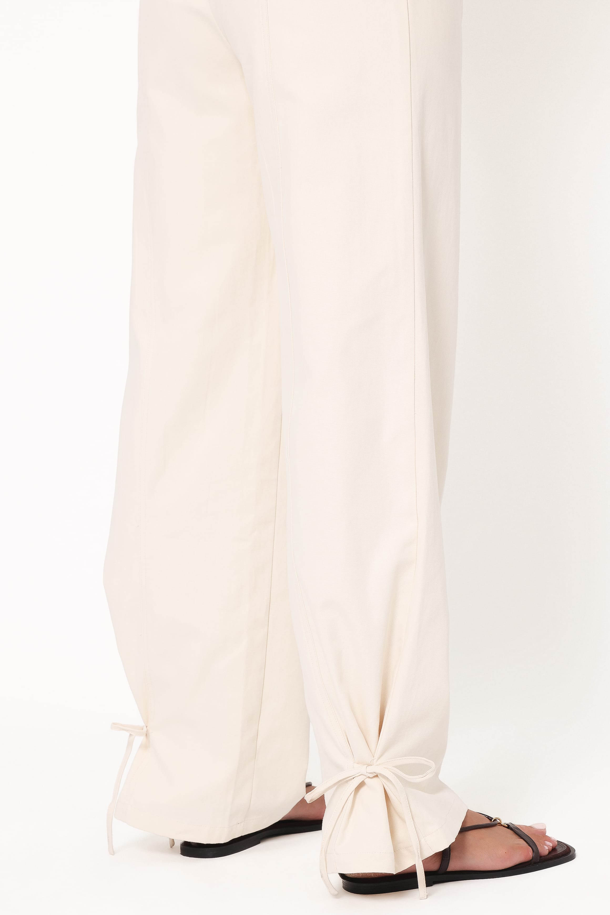 Asher Tie Detail Tapered Leg Pants - Cream