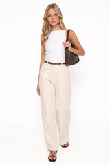 Asher Tie Detail Tapered Leg Pants - Cream