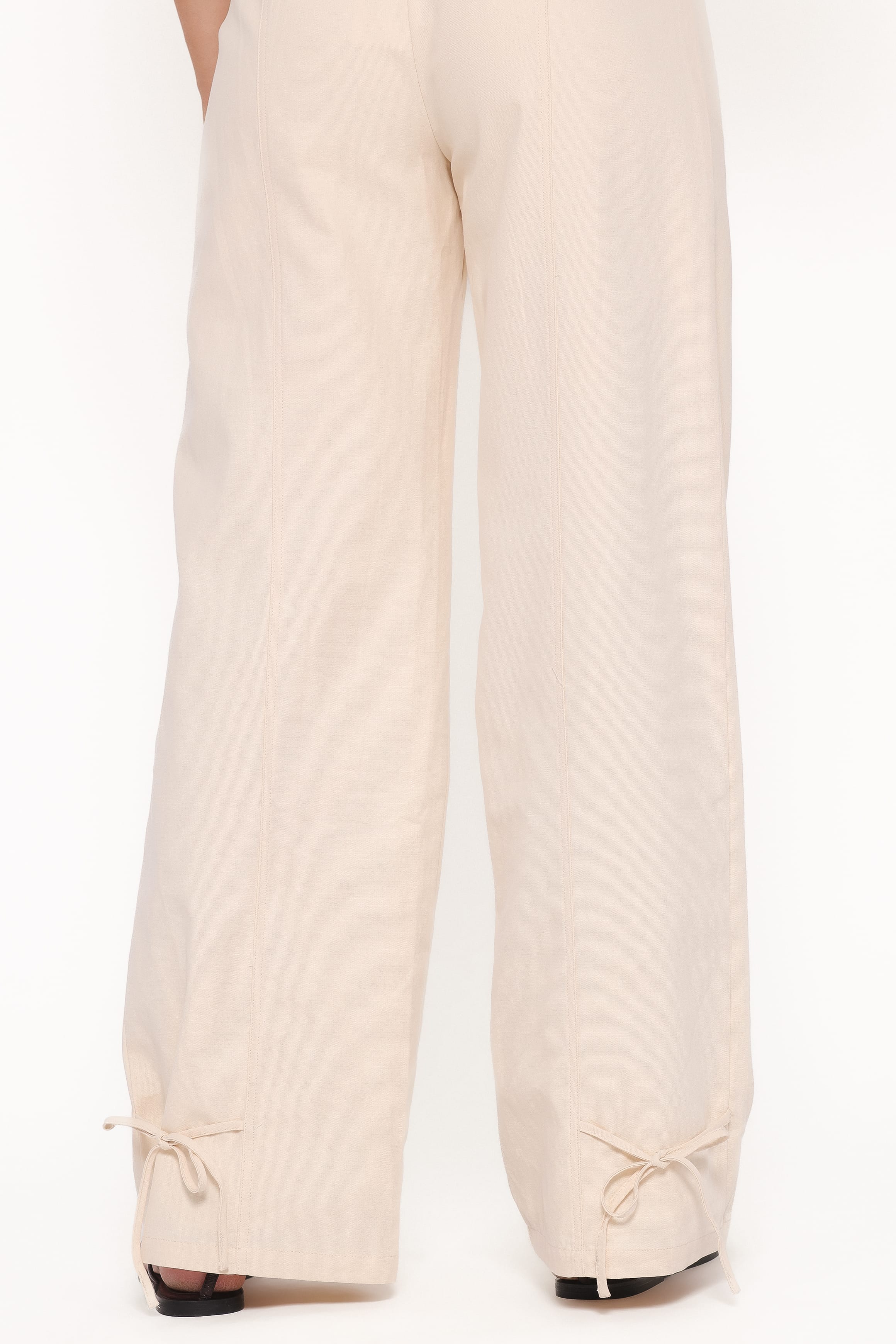 Asher Tie Detail Tapered Leg Pants - Cream