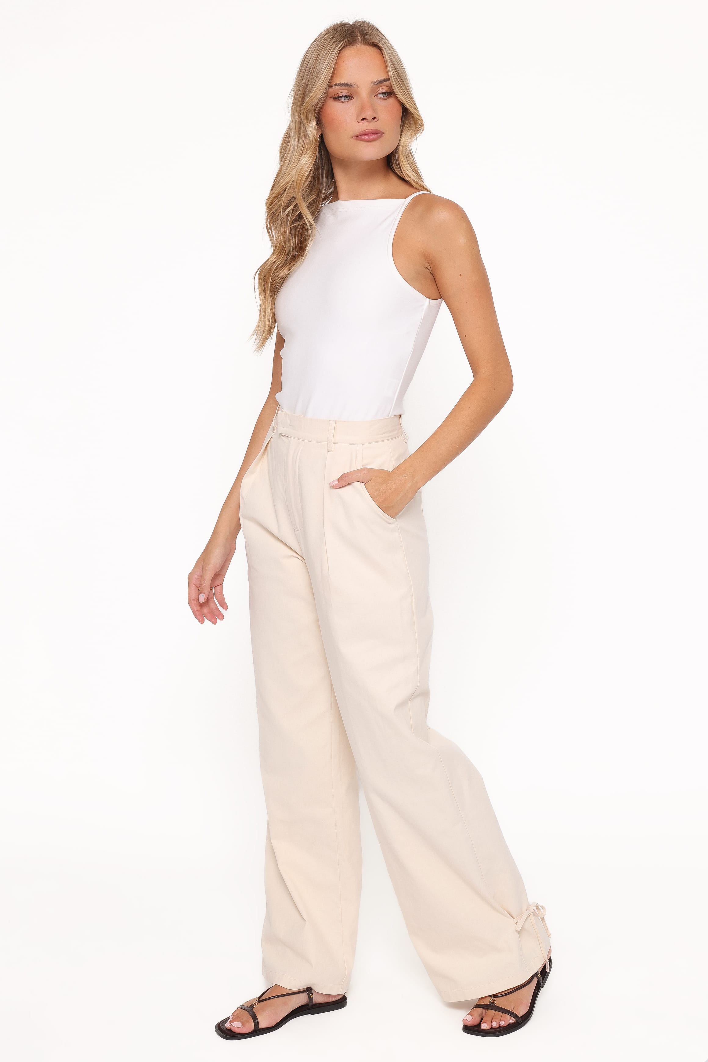 Asher Tie Detail Tapered Leg Pants - Cream