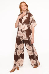 Bernadine Wide Leg Pant - Brown Floral
