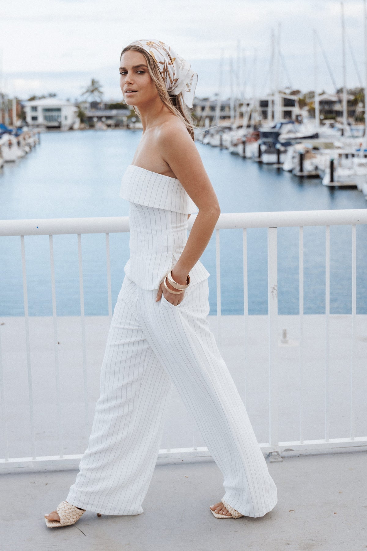 Blakely Wide Leg Pant - White Pinstripe