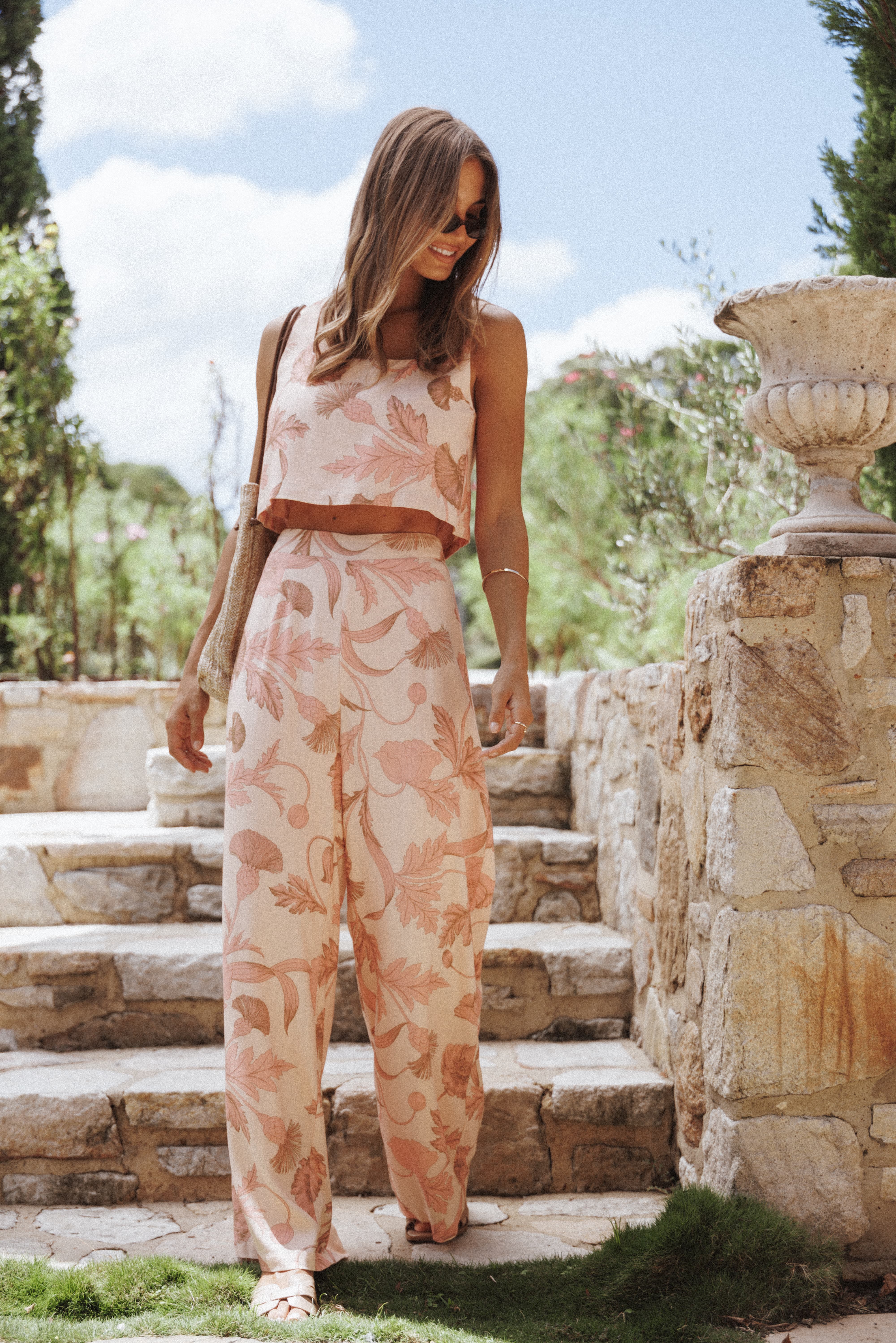 Brayden Wide Leg Linen Pant - Pink Floral