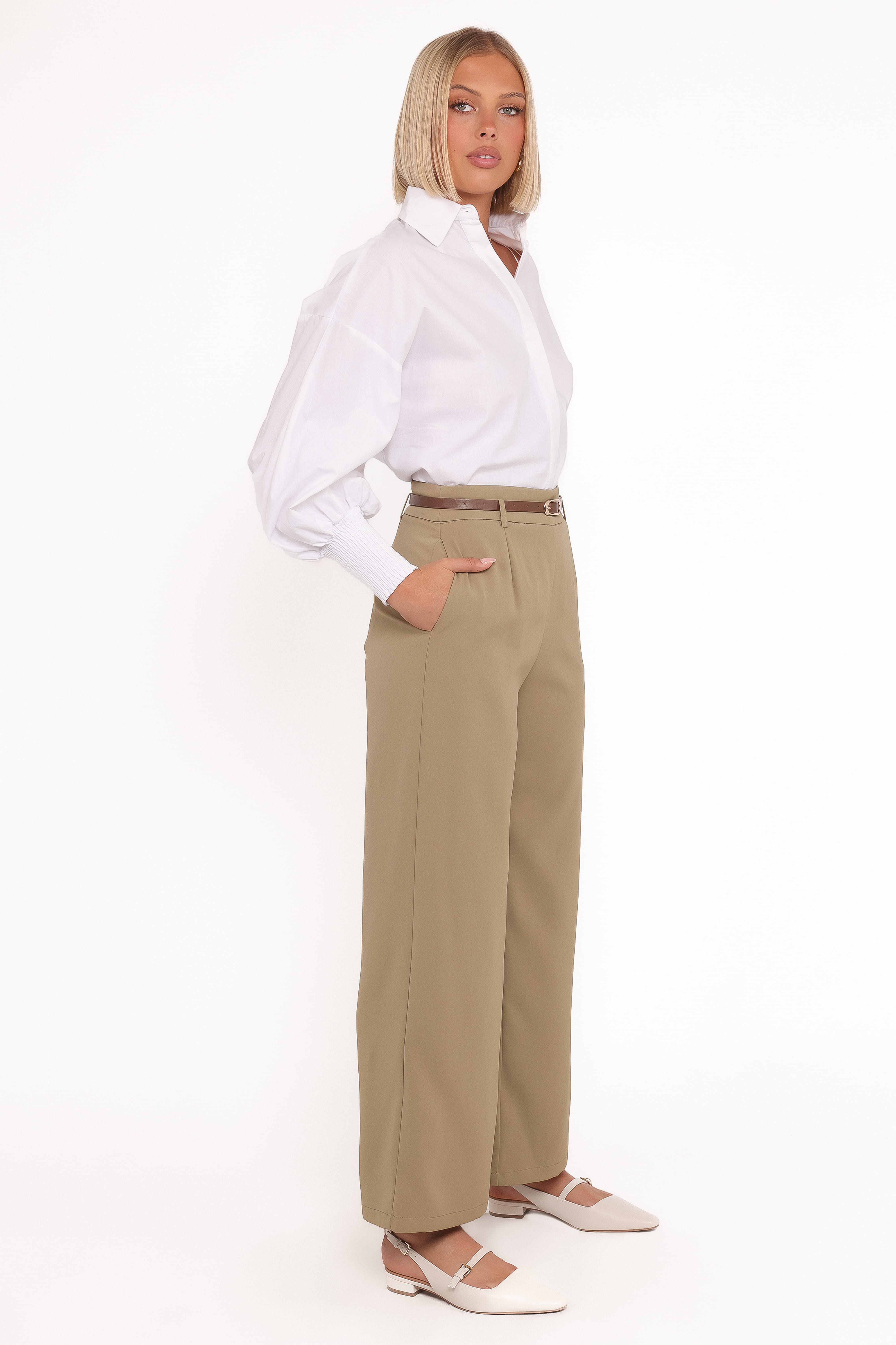 Ceres Belted Wide Leg Pant - Olive