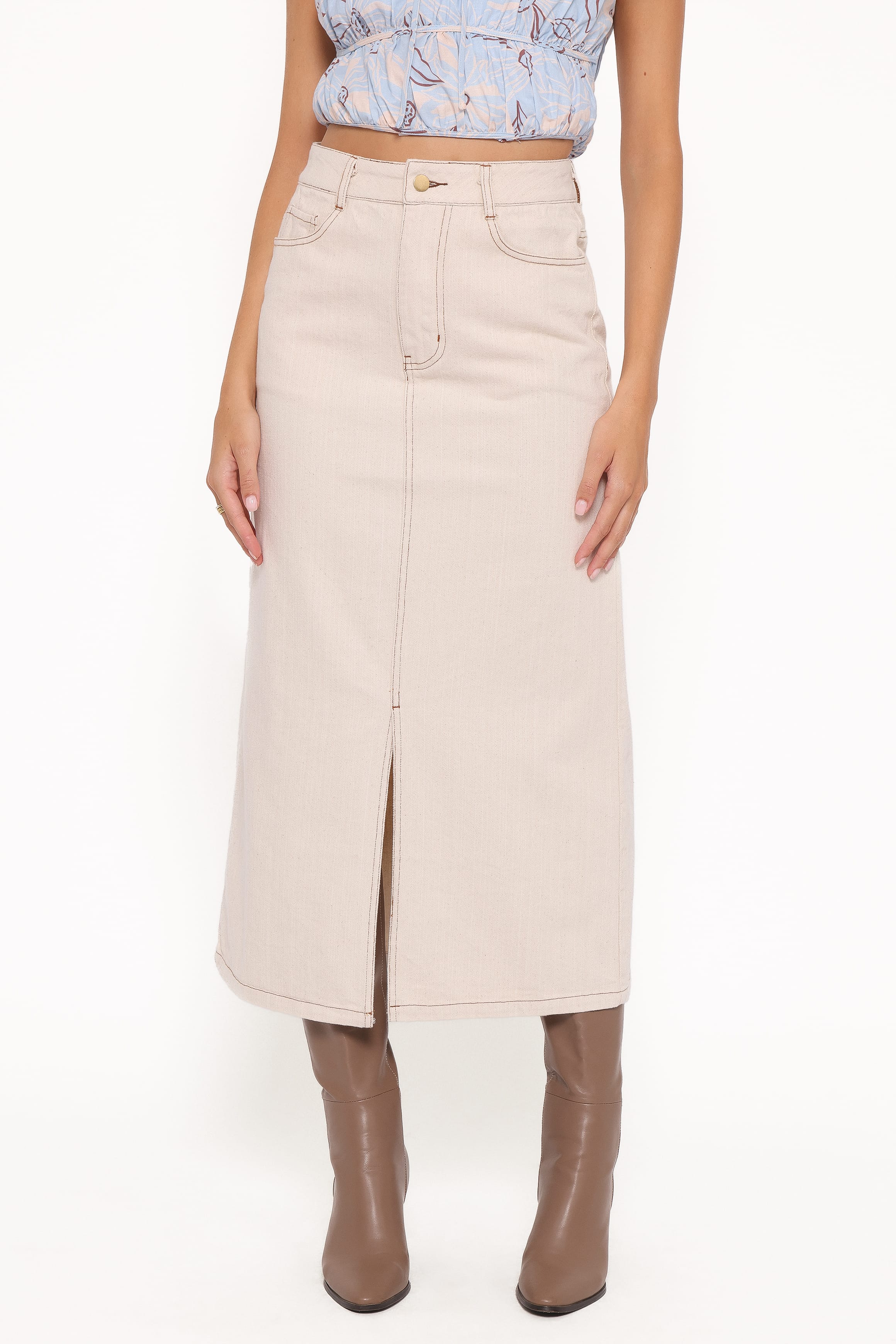 Dana Denim Midi Skirt - Bone