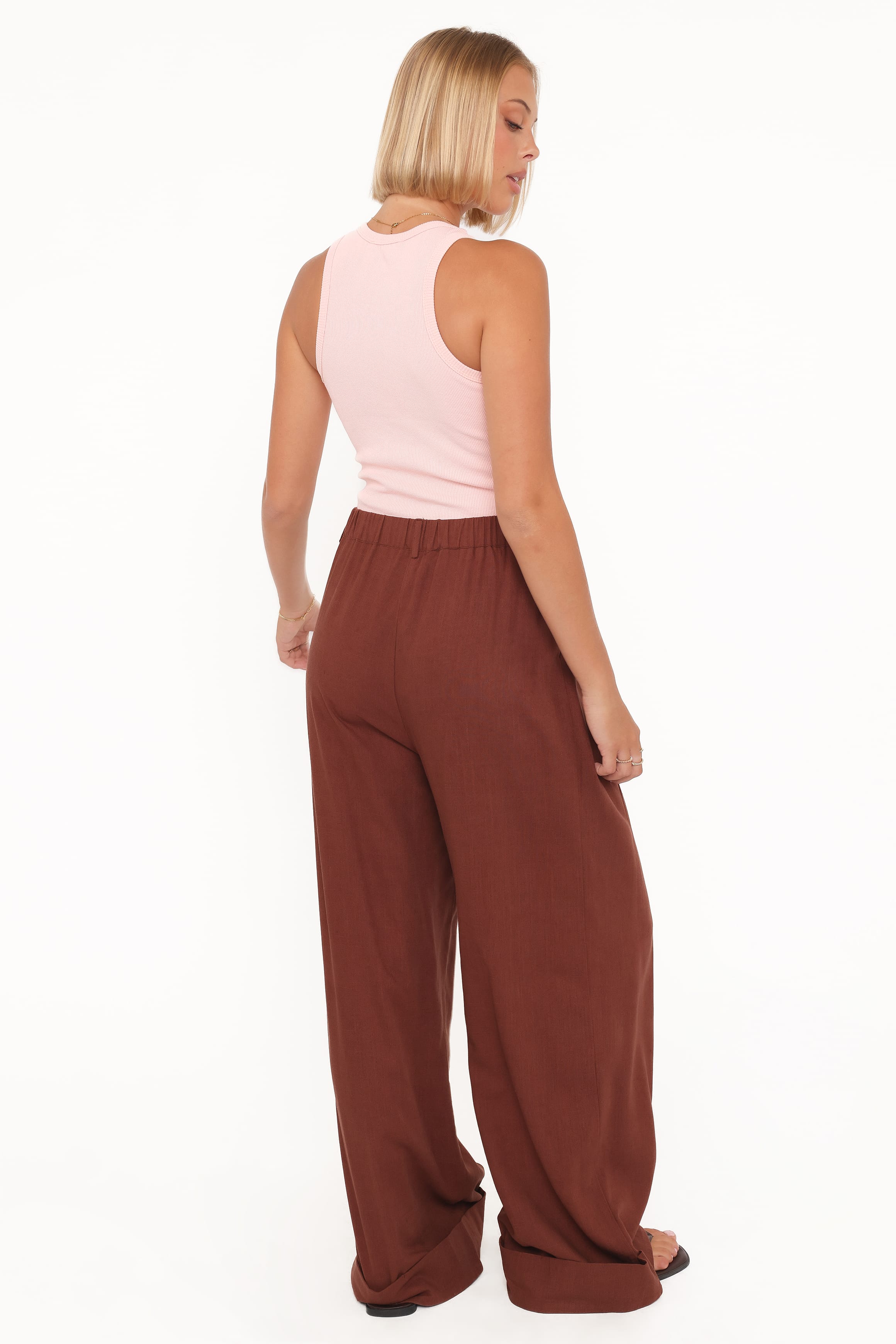 Elinor Cuffed Linen Pant - Brown