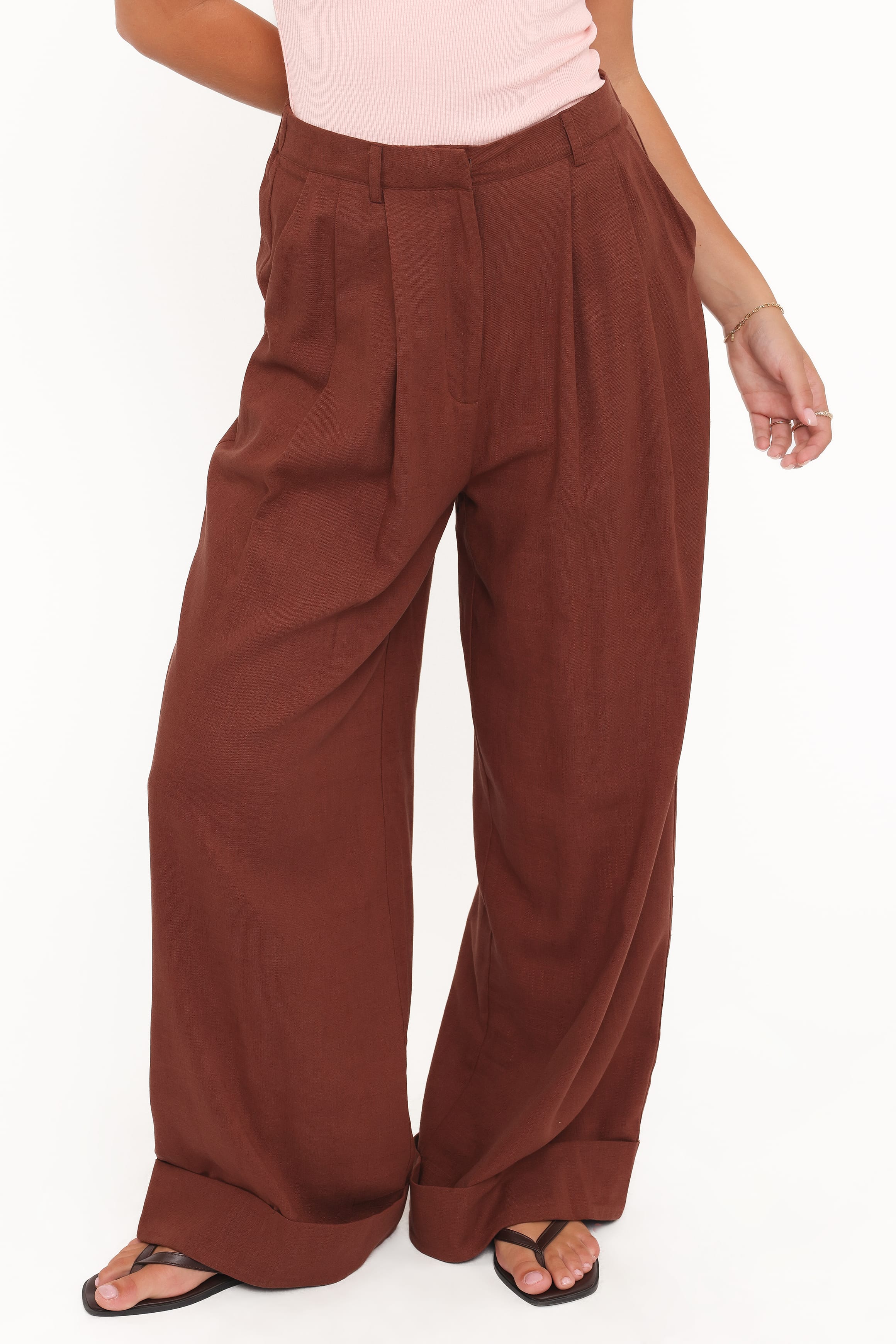 Elinor Cuffed Linen Pant - Brown