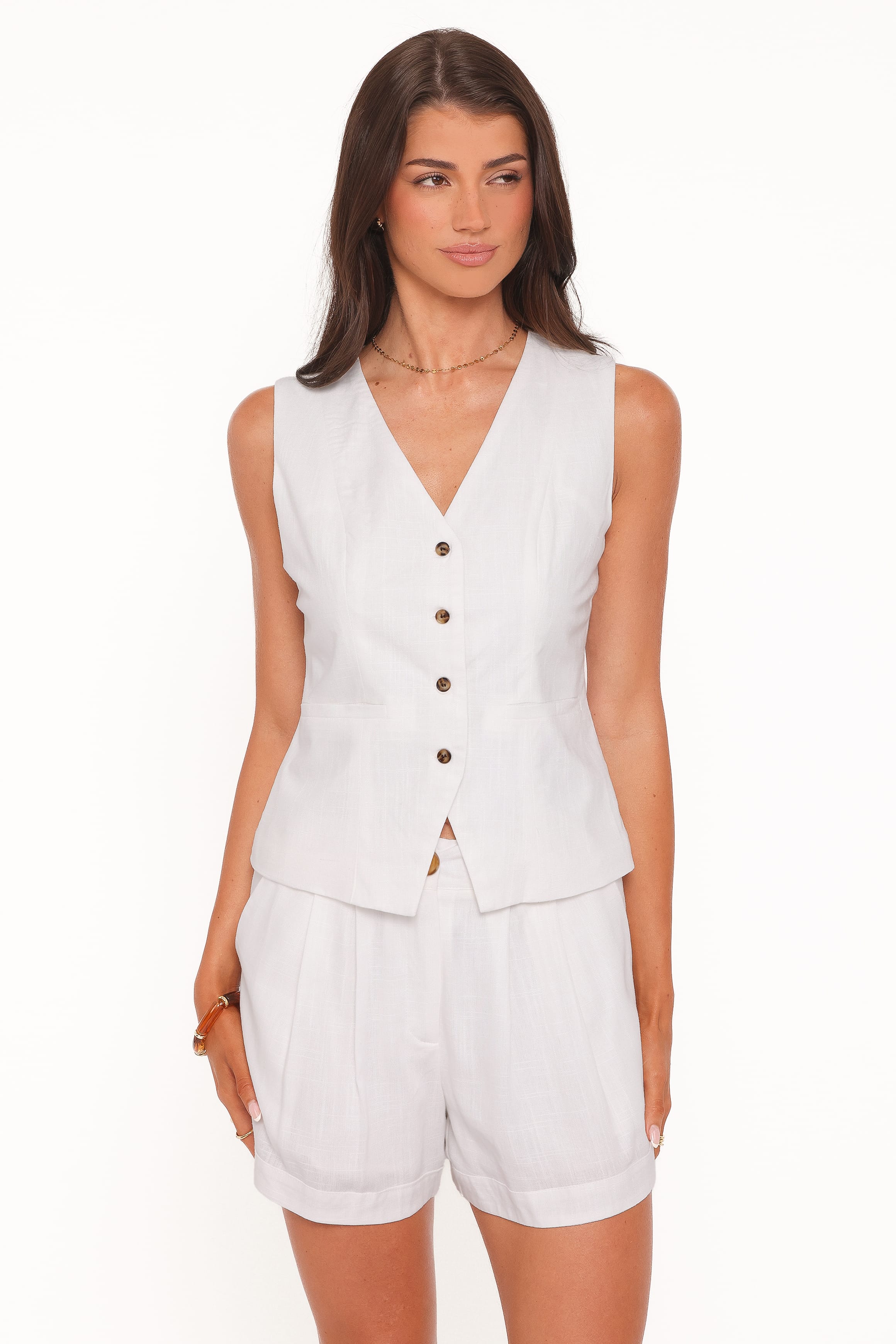 Elinor Cuffed Linen Short - Cream