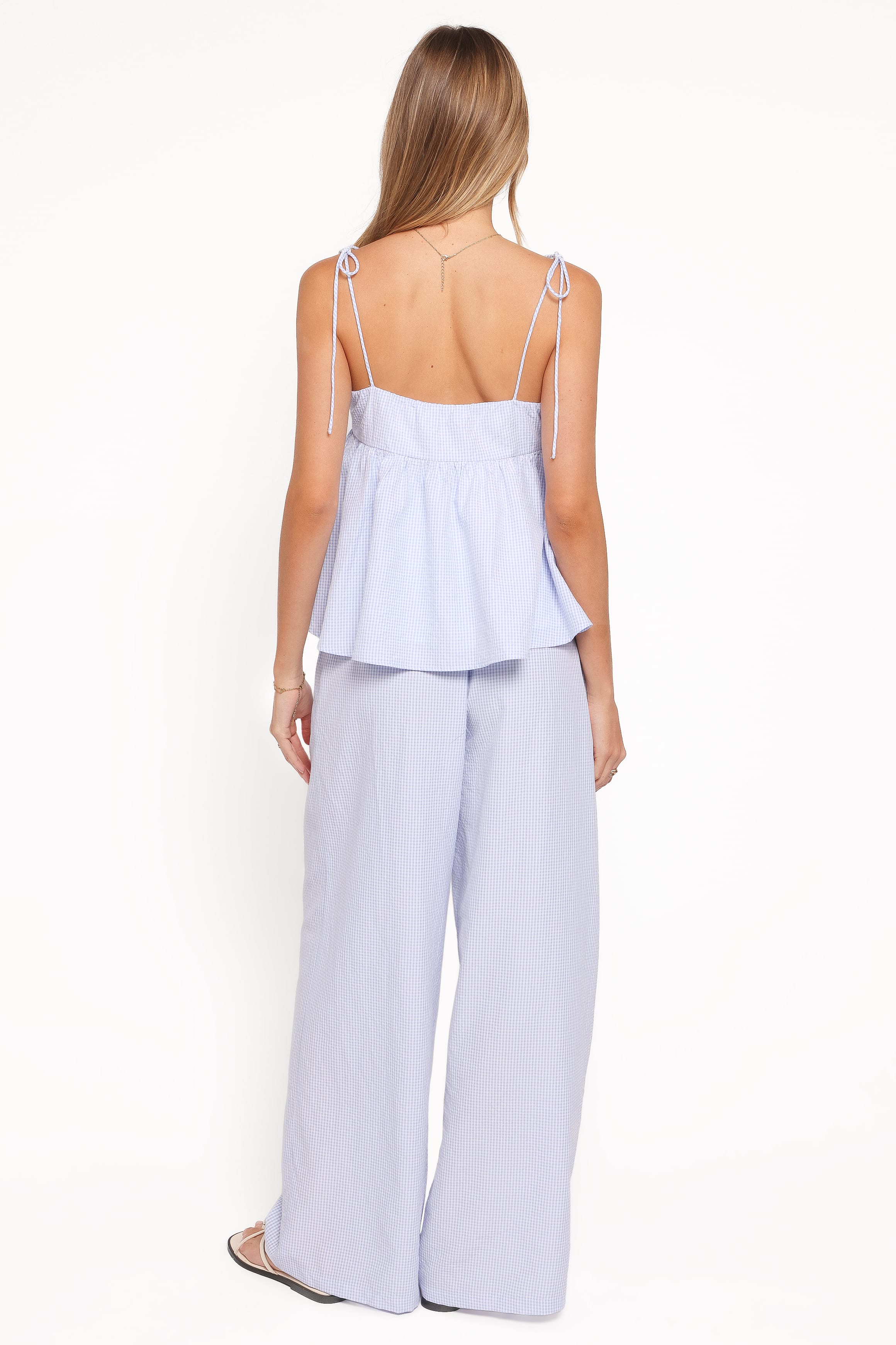 Elowen Wide Leg Pants - Blue Gingham