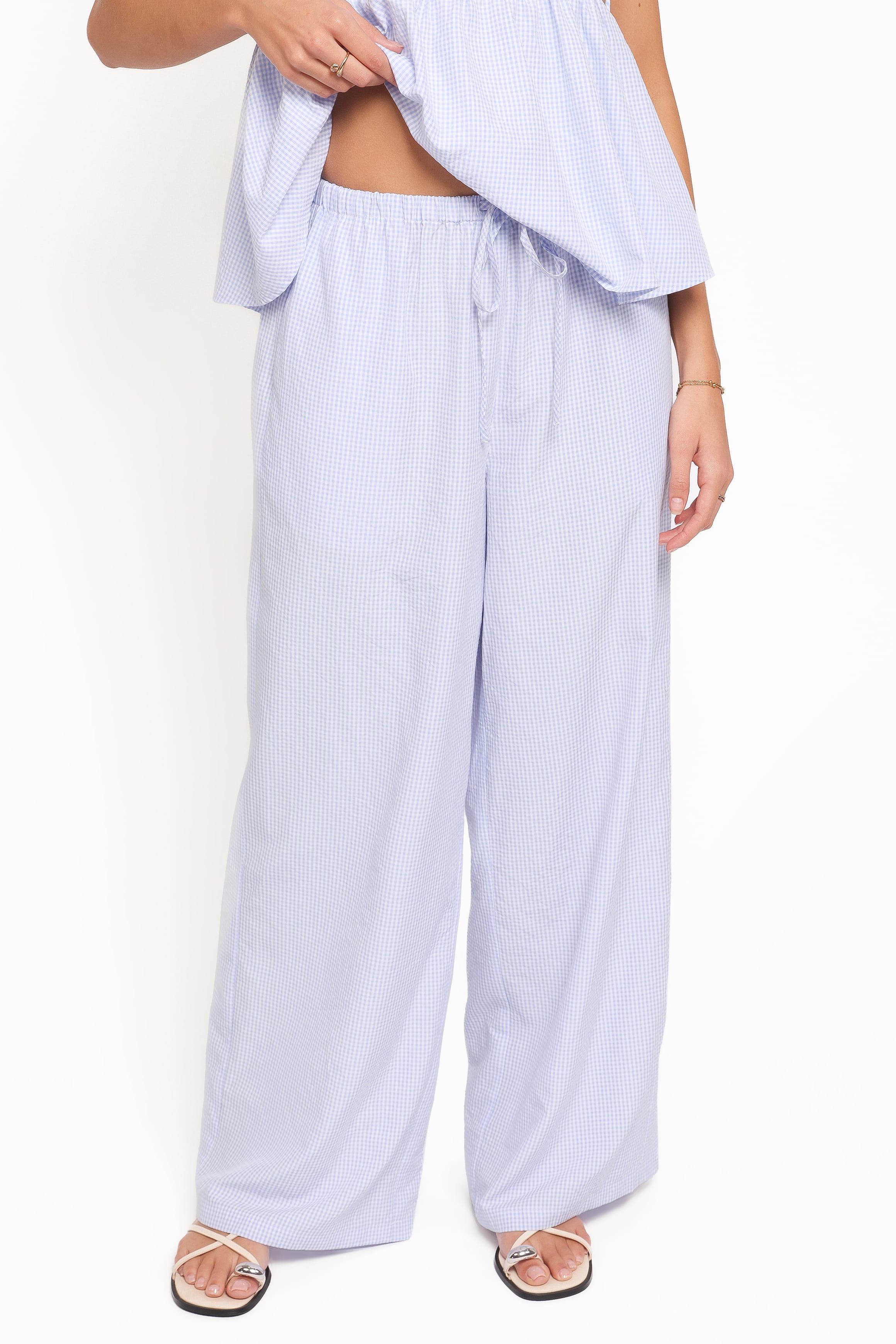 Elowen Wide Leg Pants - Blue Gingham