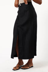Finley Linen Midi Skirt - Black