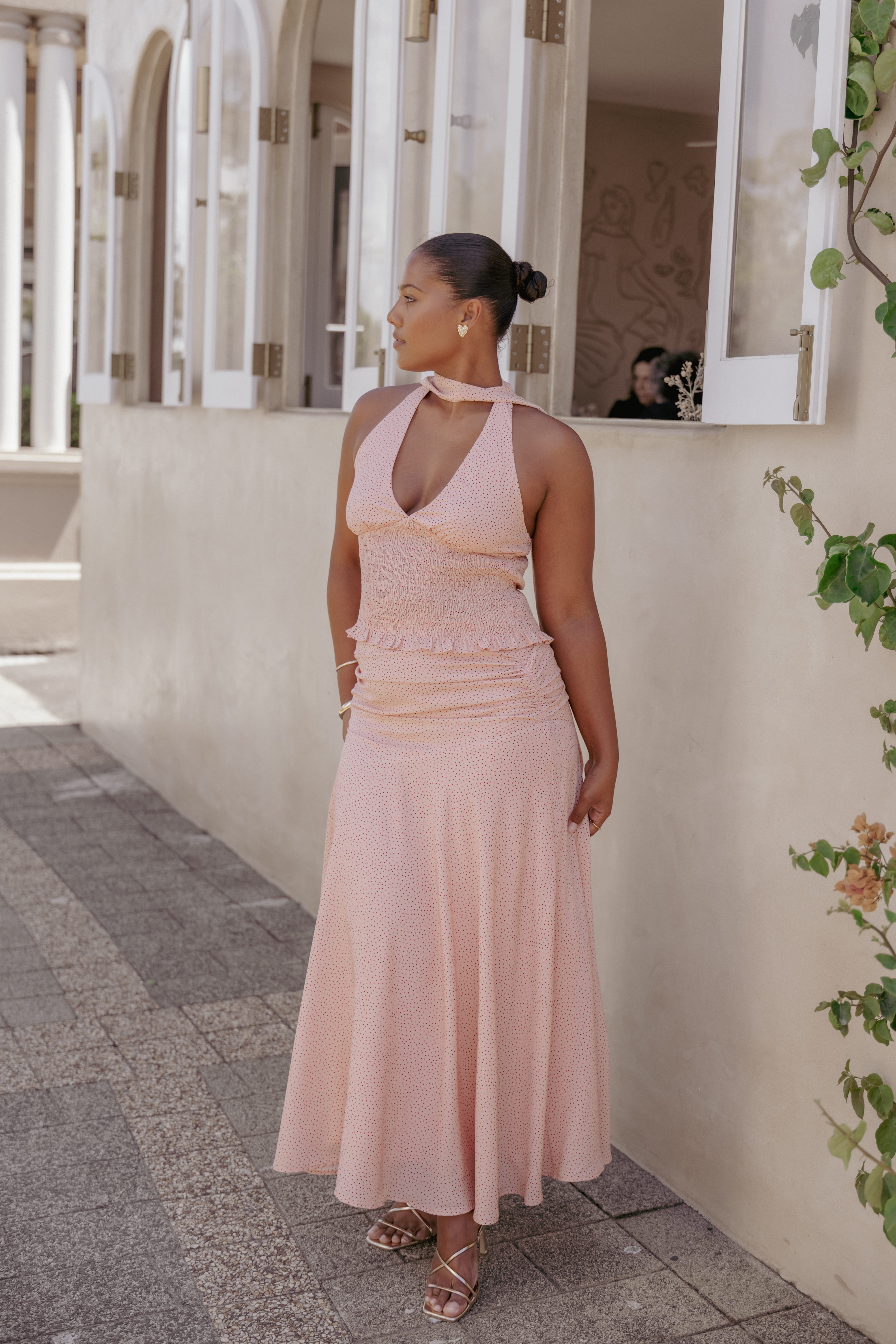 Lacy Maxi Skirt - Peach Polka Dot