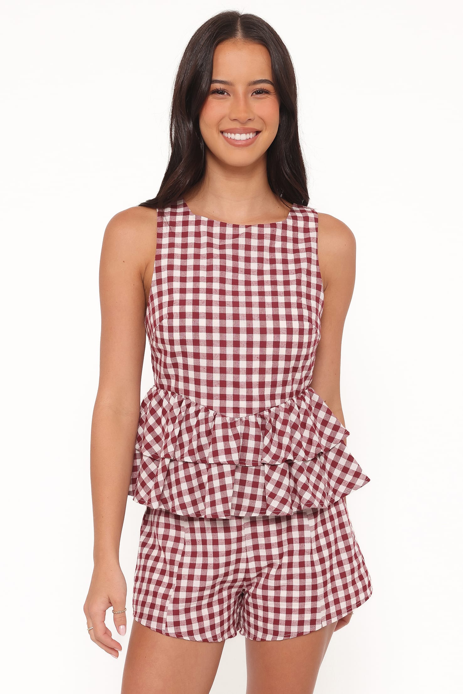 Landon Fitted Shorts - Burgundy Gingham