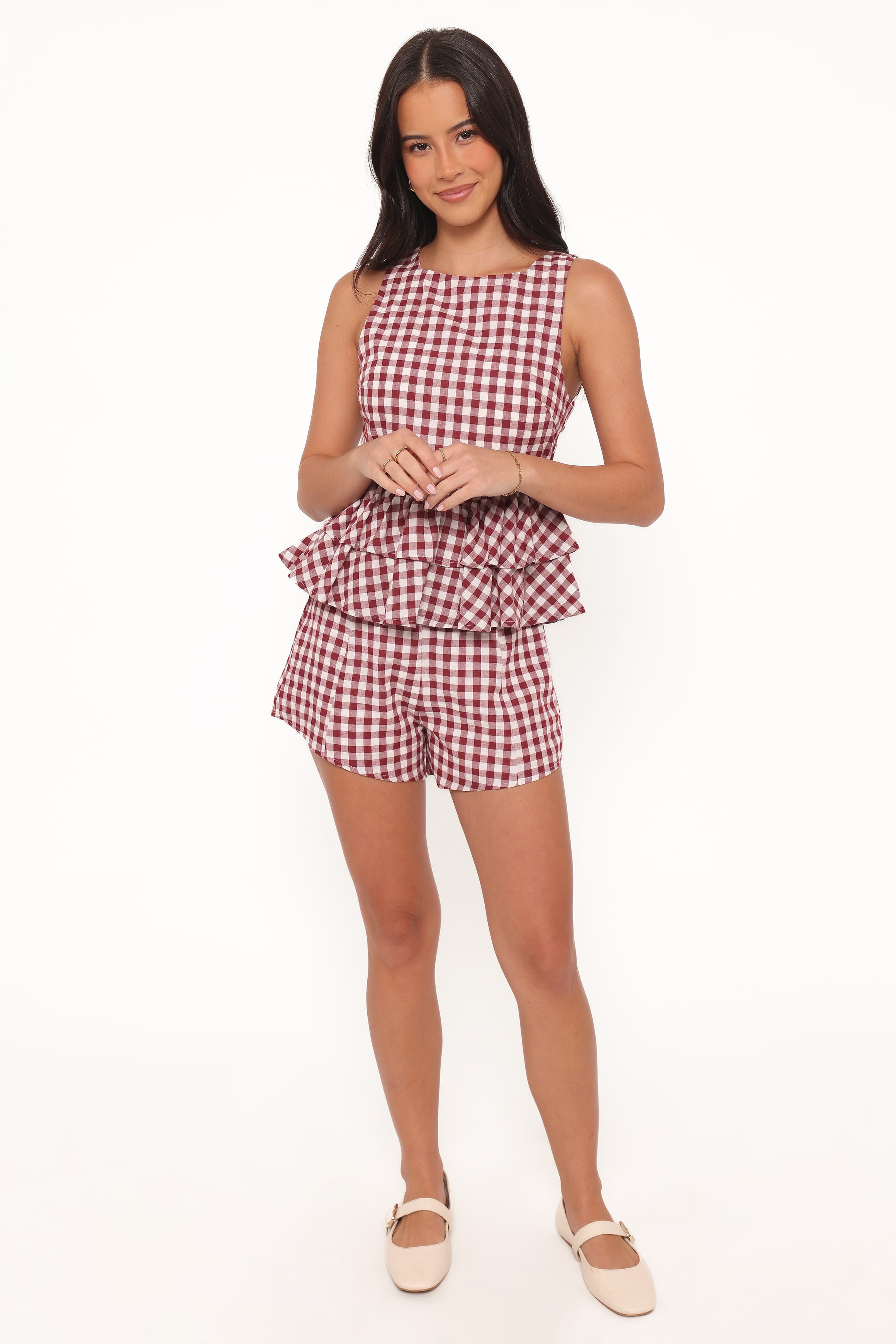 Landon Fitted Shorts - Burgundy Gingham
