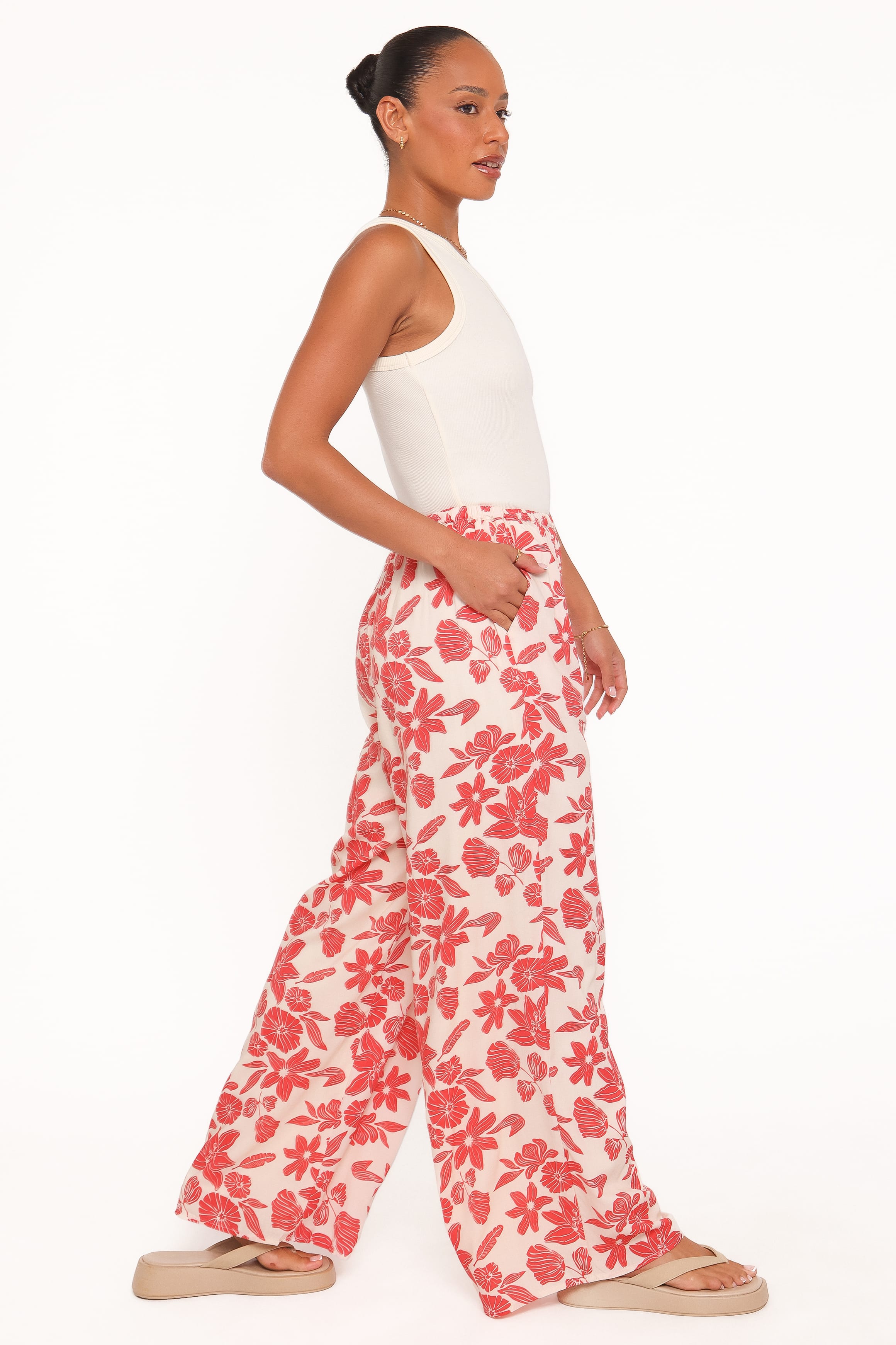 Lira Tie Waist Pant - Red Floral