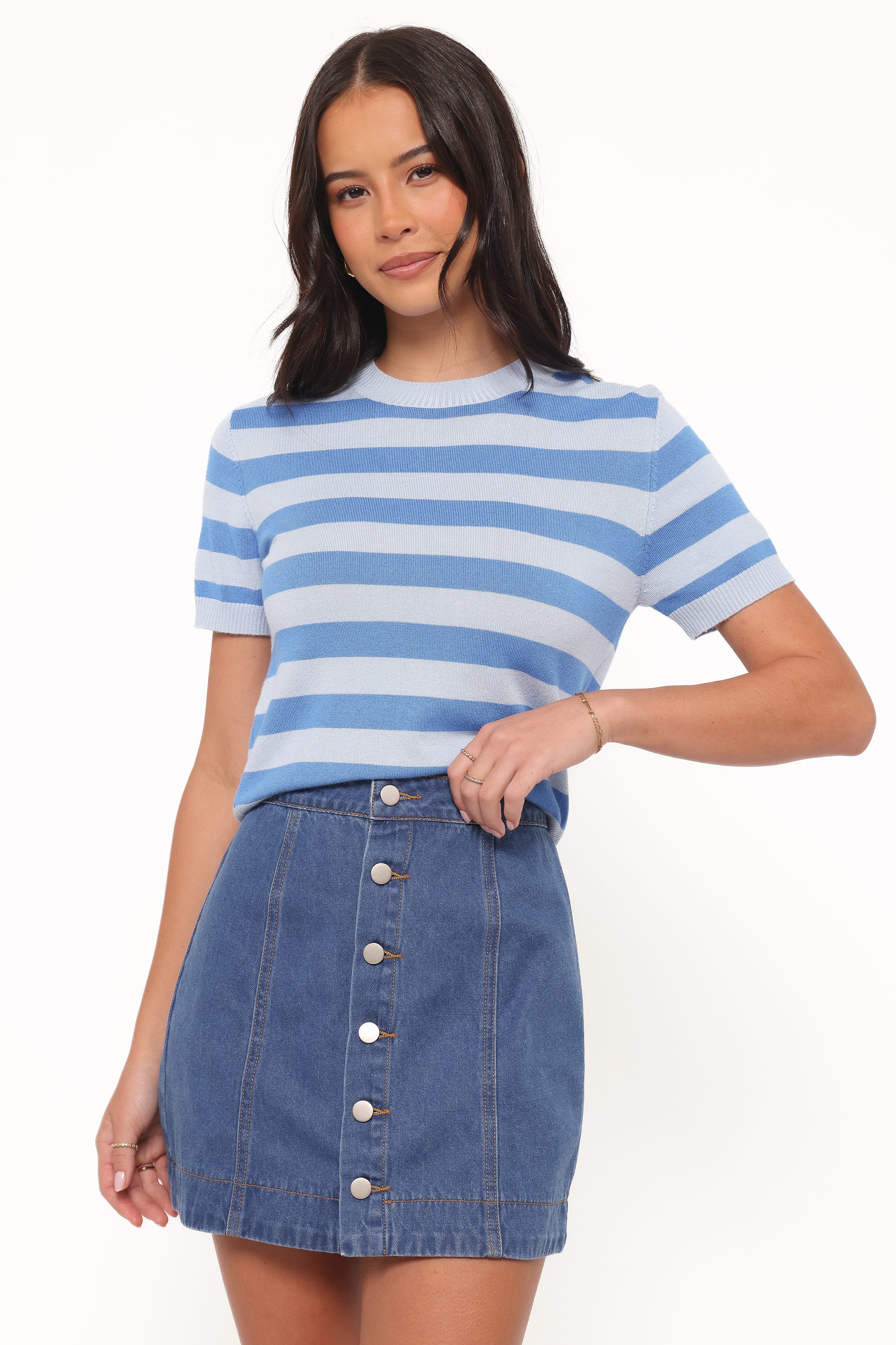 Sara Button Front Denim Mini Skirt - Dark Wash