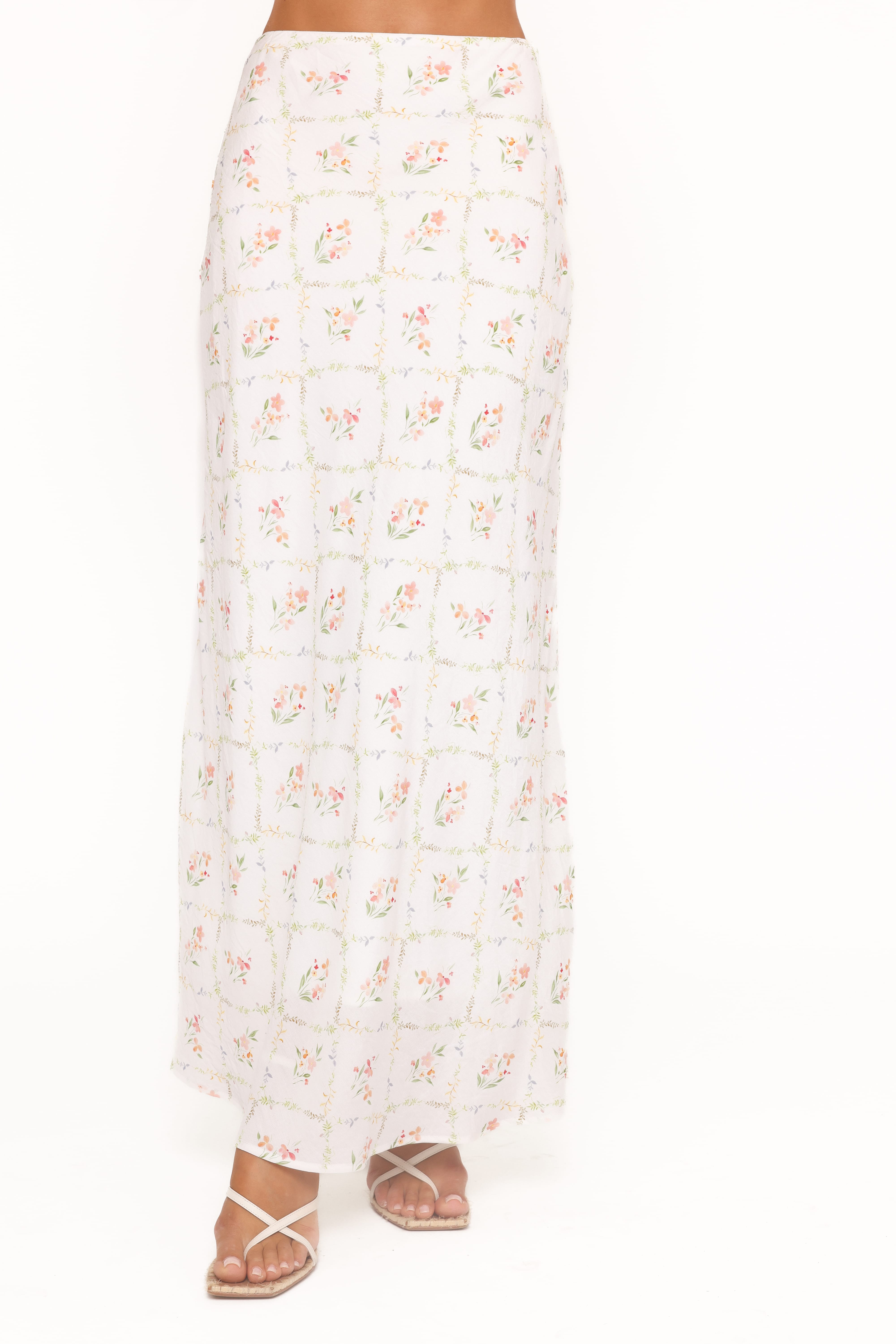 Steele Bias Maxi Skirt - White Vintage Floral