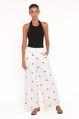 Valora Wide Leg Pant - White Black Polka Dot