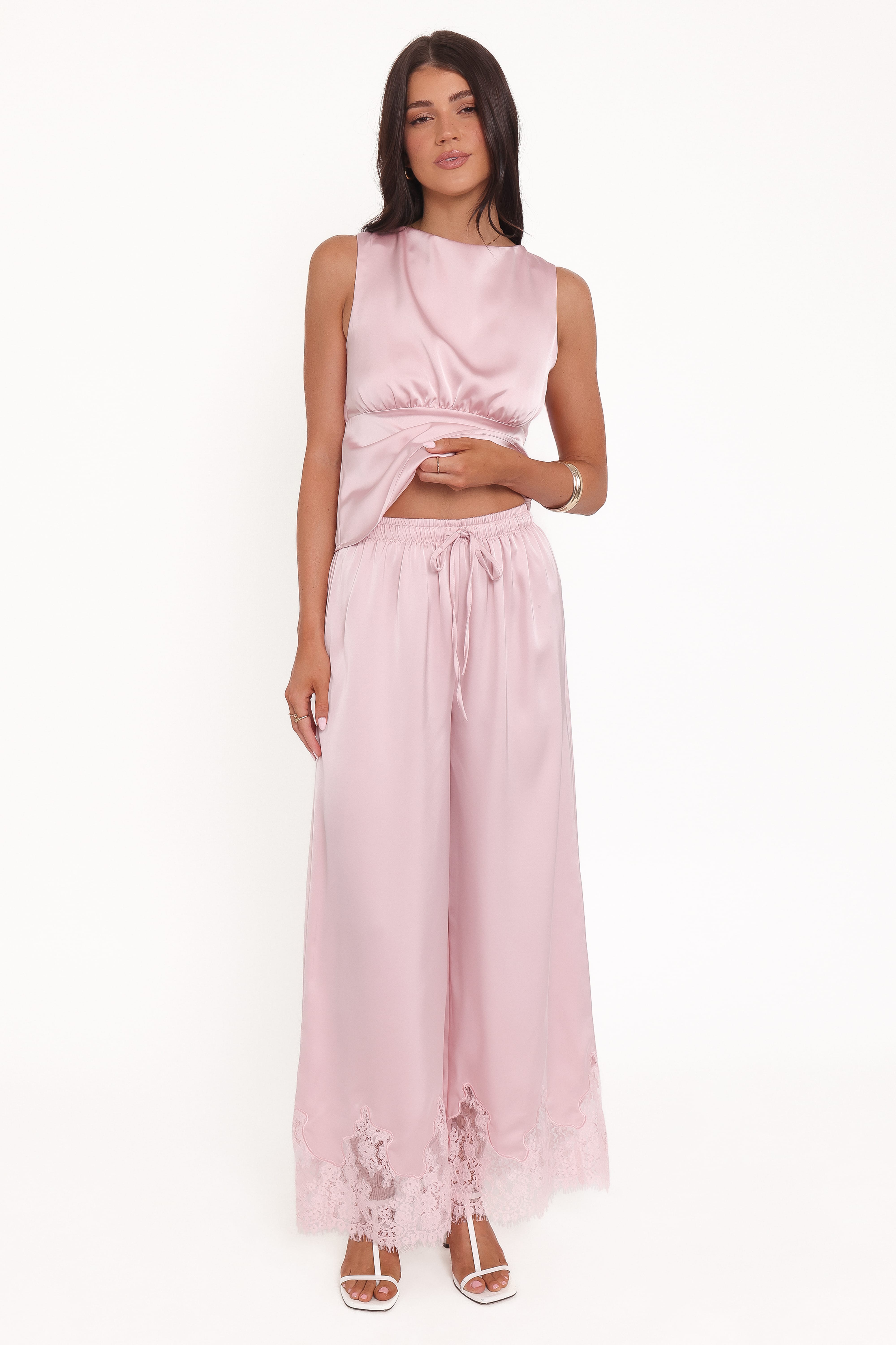 Viola Drawstring Wide Leg Pant - Pale Pink