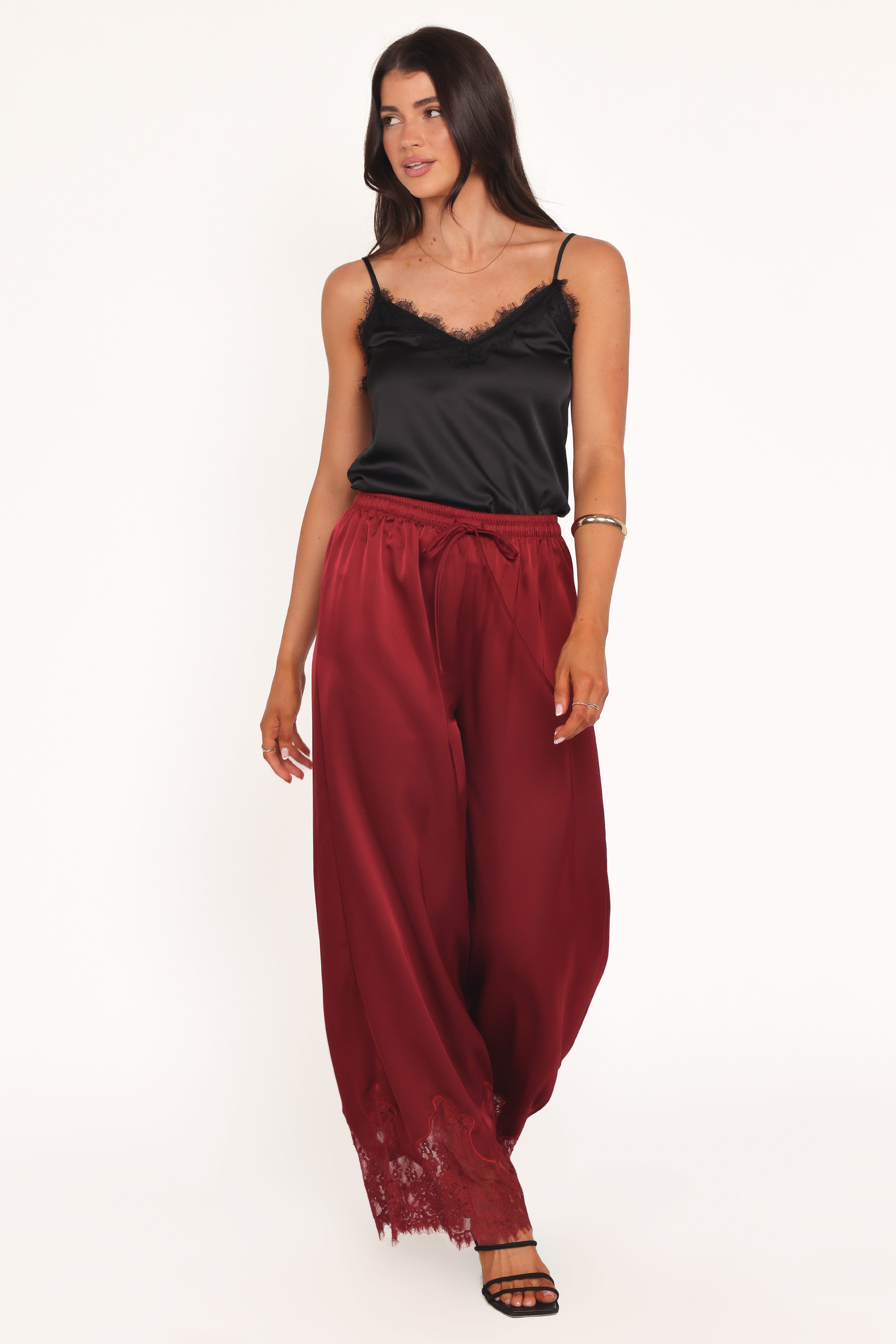 Viola Drawstring Wide Leg Pant - Wine