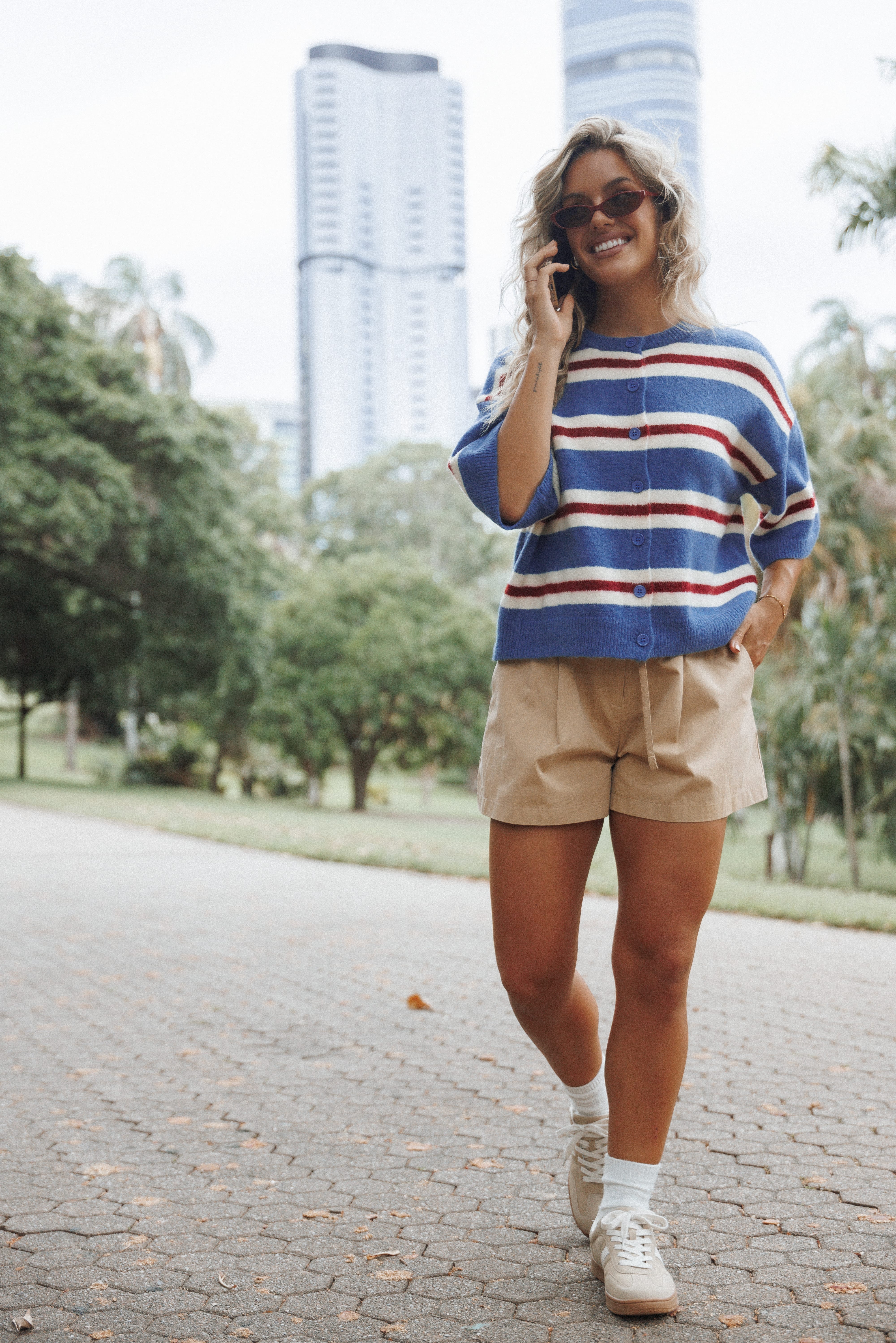 Winona Pleated Front Tailored Long Short - Taupe